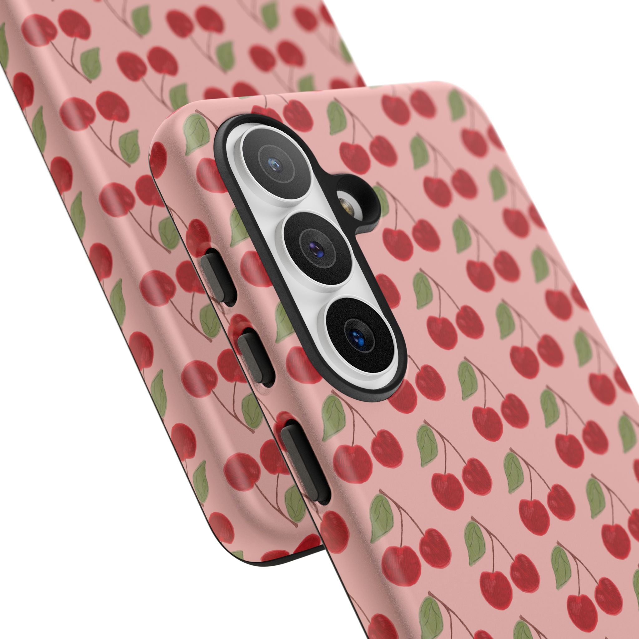 Cherry Pattern Tough Phone Case — Cute Pink Retro Fruit Protective Cover