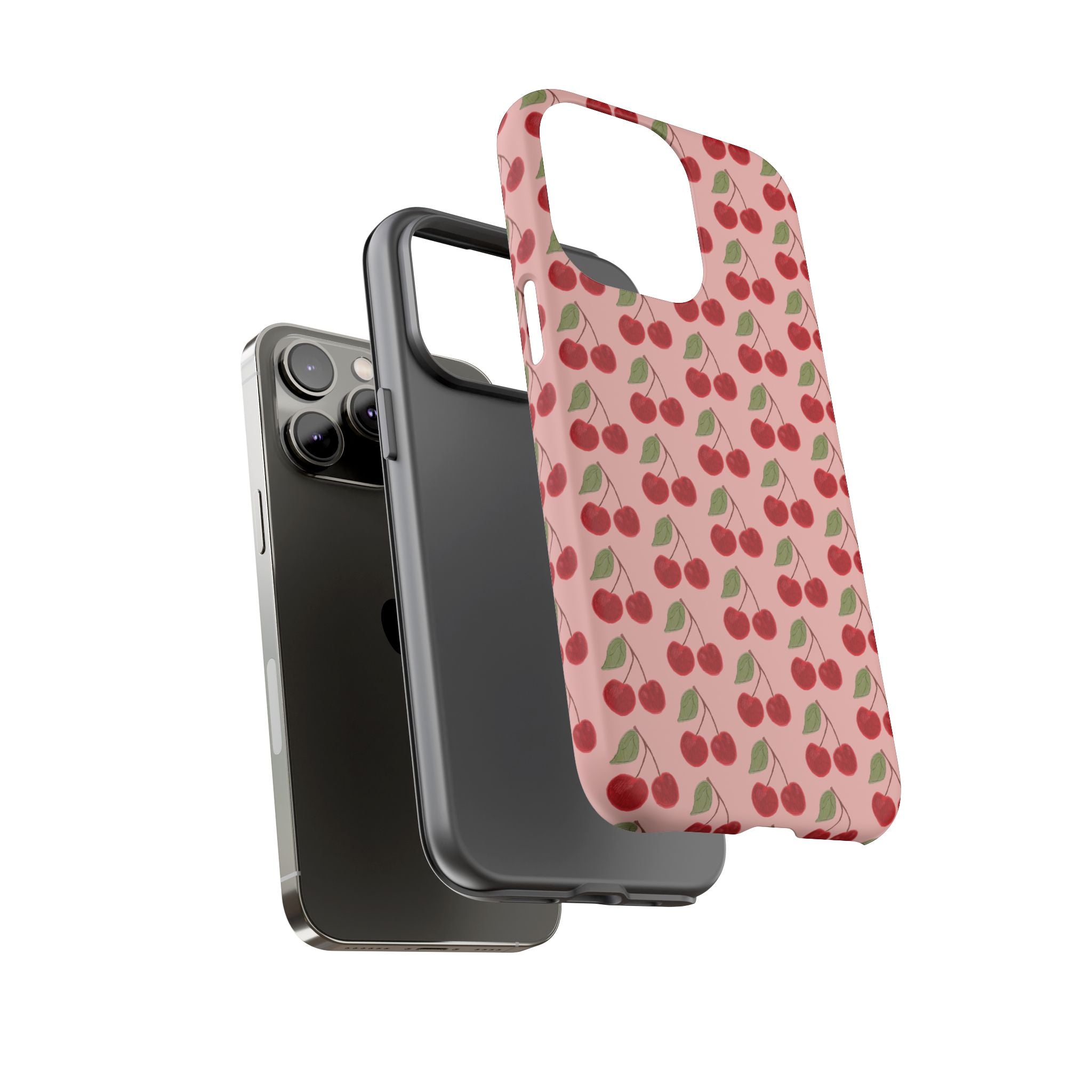 Cherry Pattern Tough Phone Case — Cute Pink Retro Fruit Protective Cover