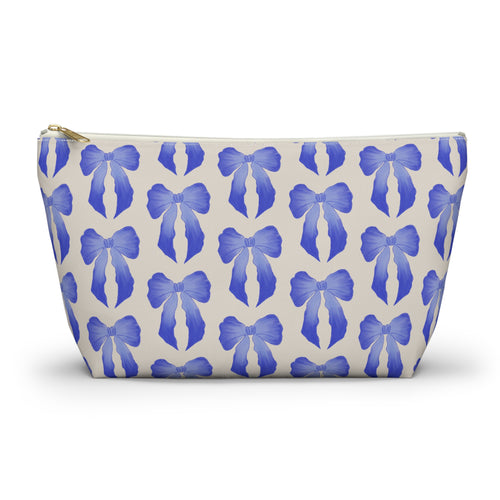 Blue Watercolor Bow Accessory Pouch