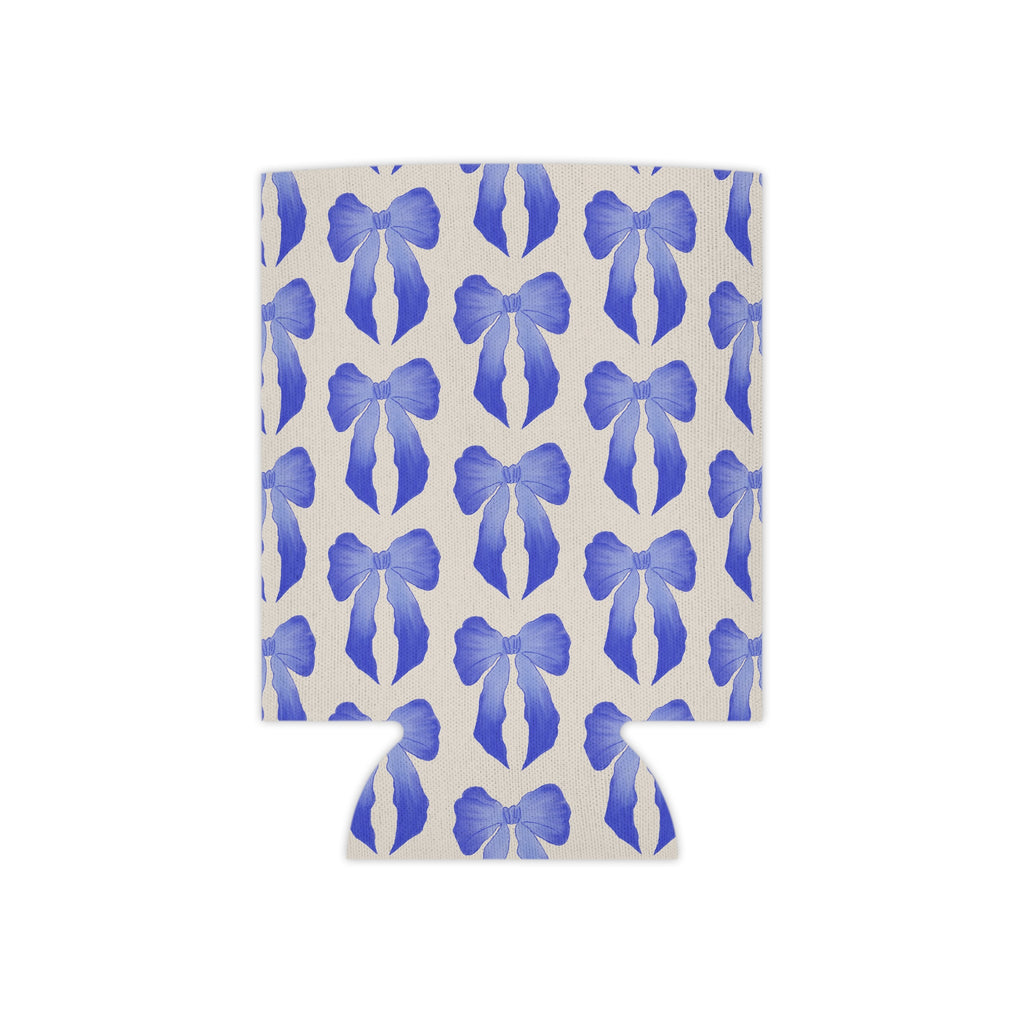Can Cooler — Blue Watercolor Bow Pattern Drink Insulator