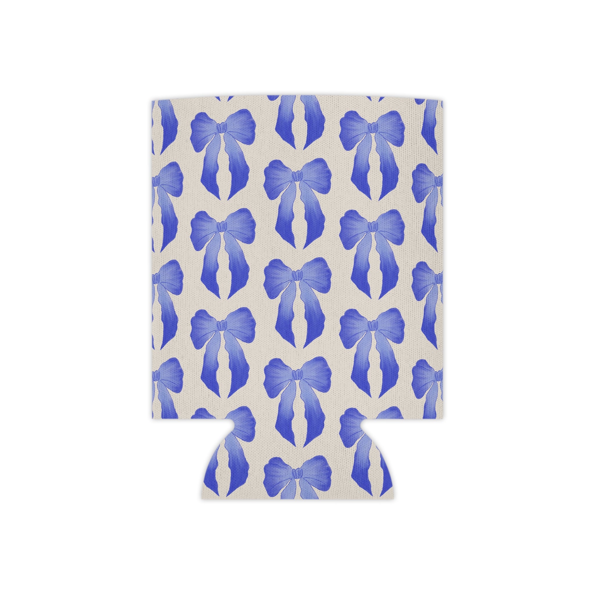 Can Cooler — Blue Watercolor Bow Pattern Drink Insulator