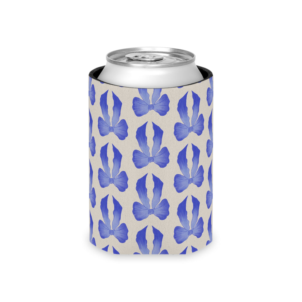 Can Cooler — Blue Watercolor Bow Pattern Drink Insulator