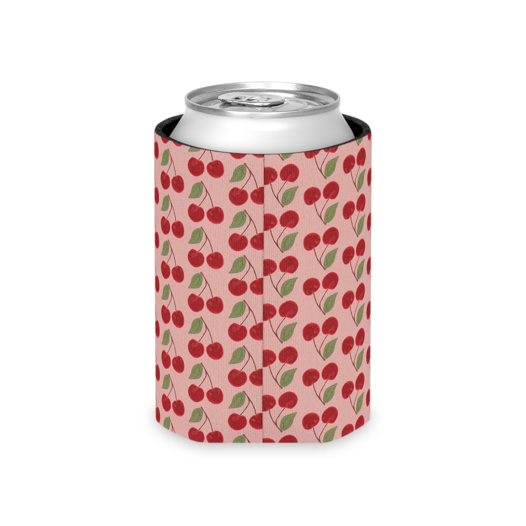 Cherry Pattern Can Cooler — Retro Pink Cherry Drink Koozie