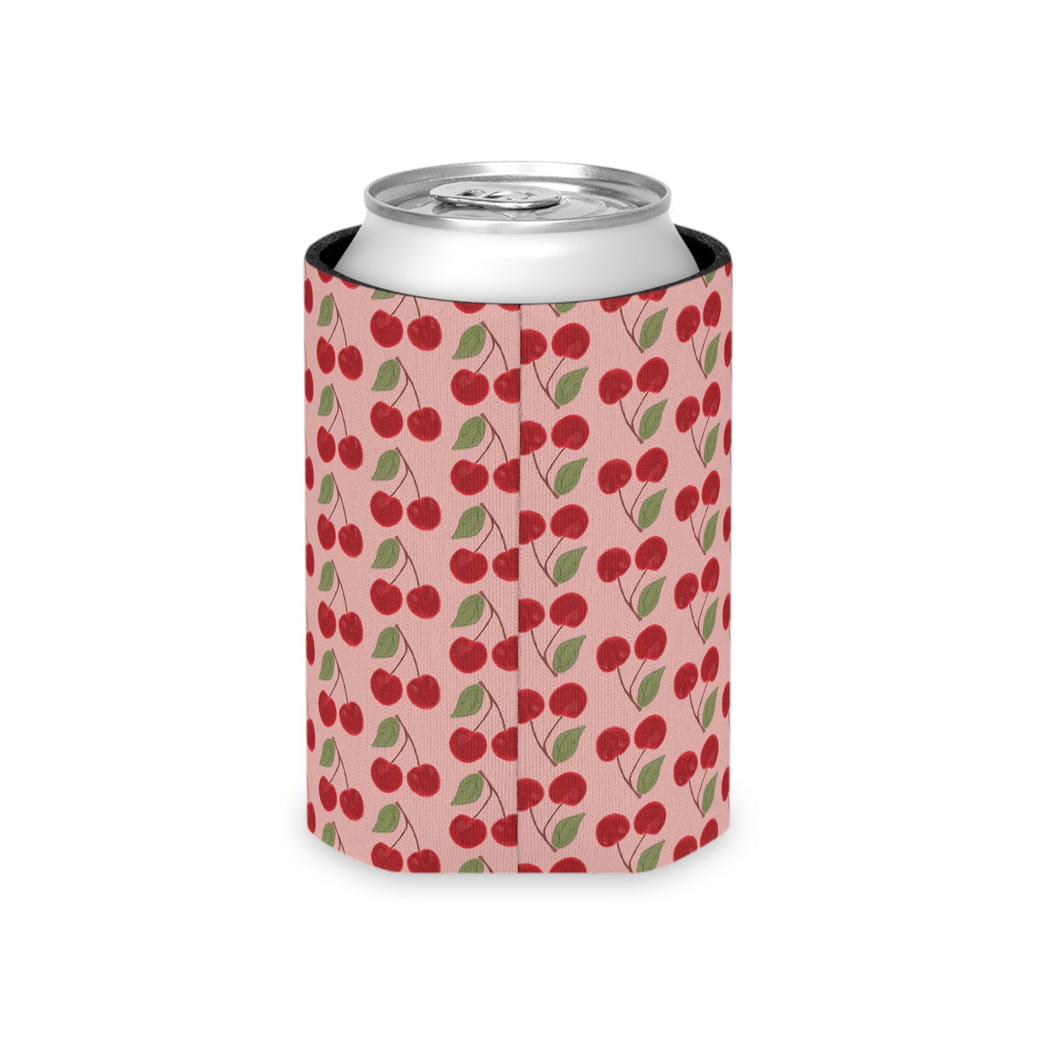 Cherry Pattern Can Cooler — Retro Pink Cherry Drink Koozie