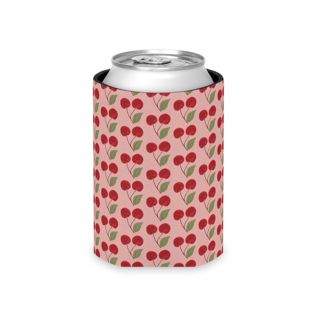 Cherry Pattern Can Cooler — Retro Pink Cherry Drink Koozie