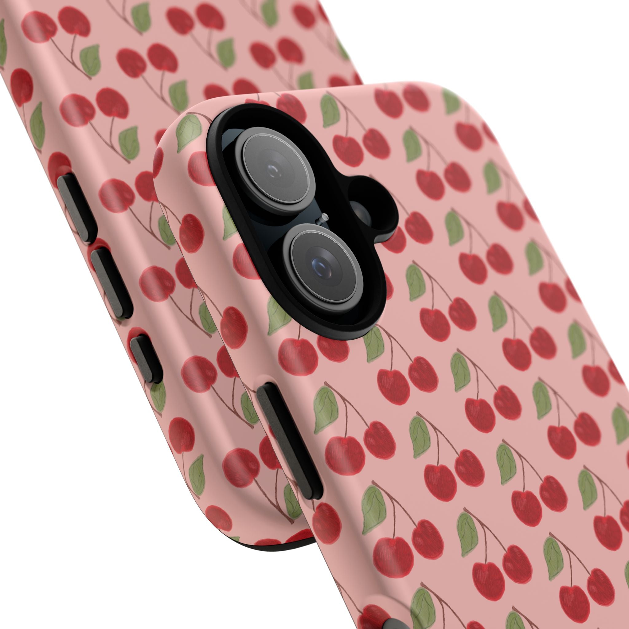 Cherry Pattern Tough Phone Case — Cute Pink Retro Fruit Protective Cover