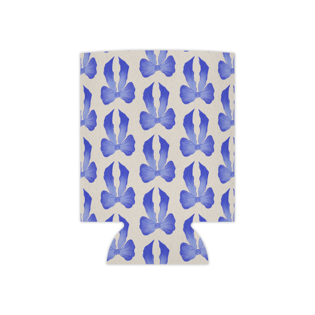 Can Cooler — Blue Watercolor Bow Pattern Drink Insulator