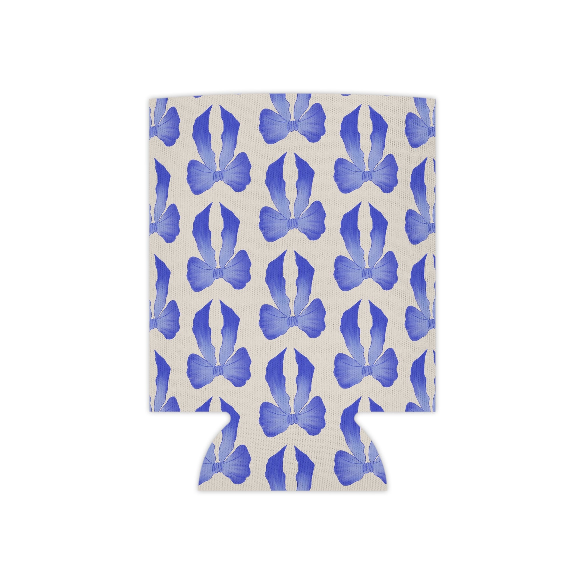 Can Cooler — Blue Watercolor Bow Pattern Drink Insulator