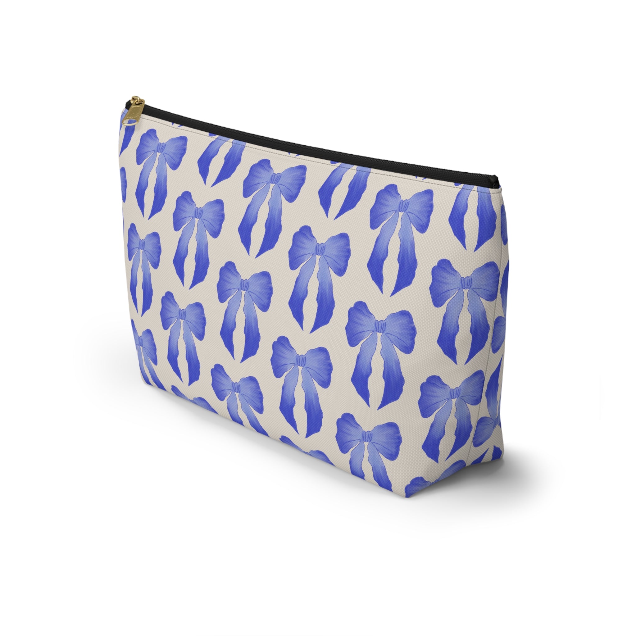 Blue Watercolor Bow Accessory Pouch