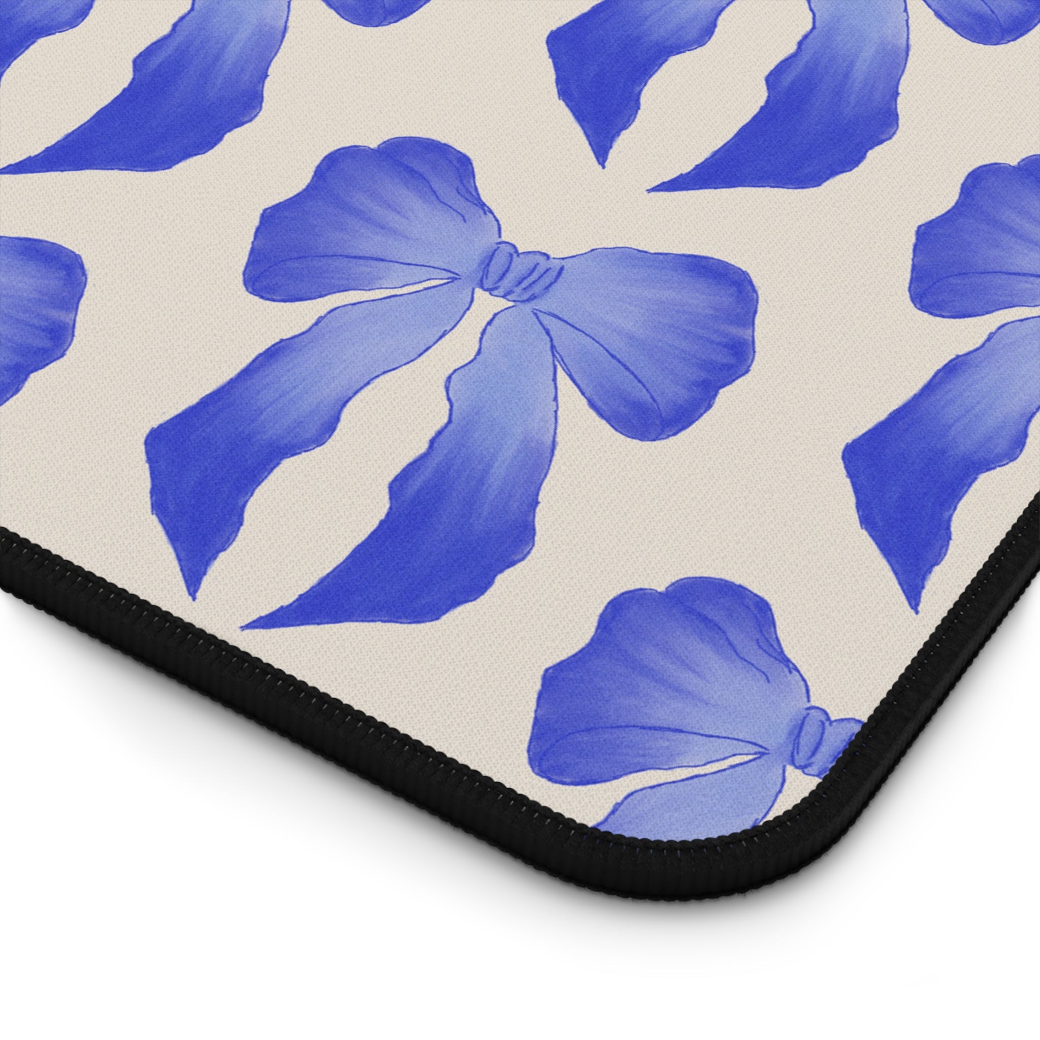 Blue Ribbon Bow Desk Mat — Floral Patterned Mouse Pad