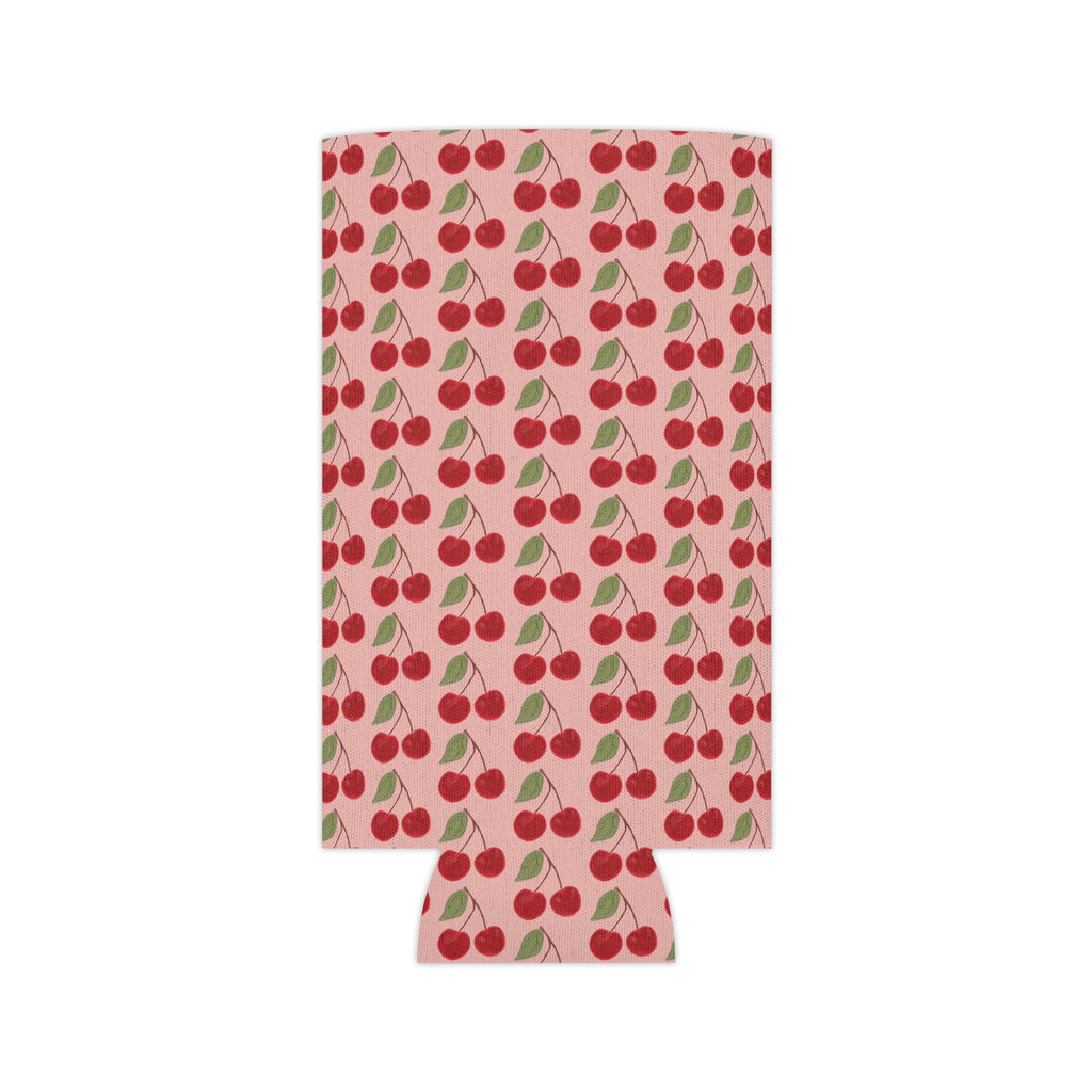 Cherry Pattern Can Cooler — Retro Pink Cherry Drink Koozie