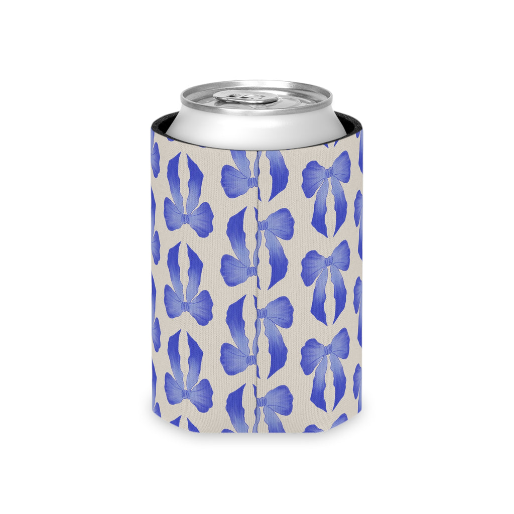 Can Cooler — Blue Watercolor Bow Pattern Drink Insulator