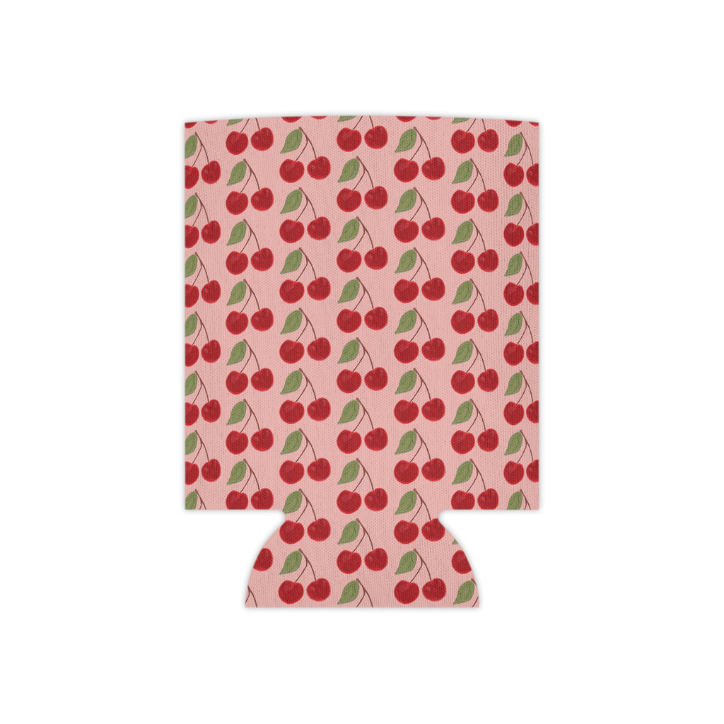 Cherry Pattern Can Cooler — Retro Pink Cherry Drink Koozie