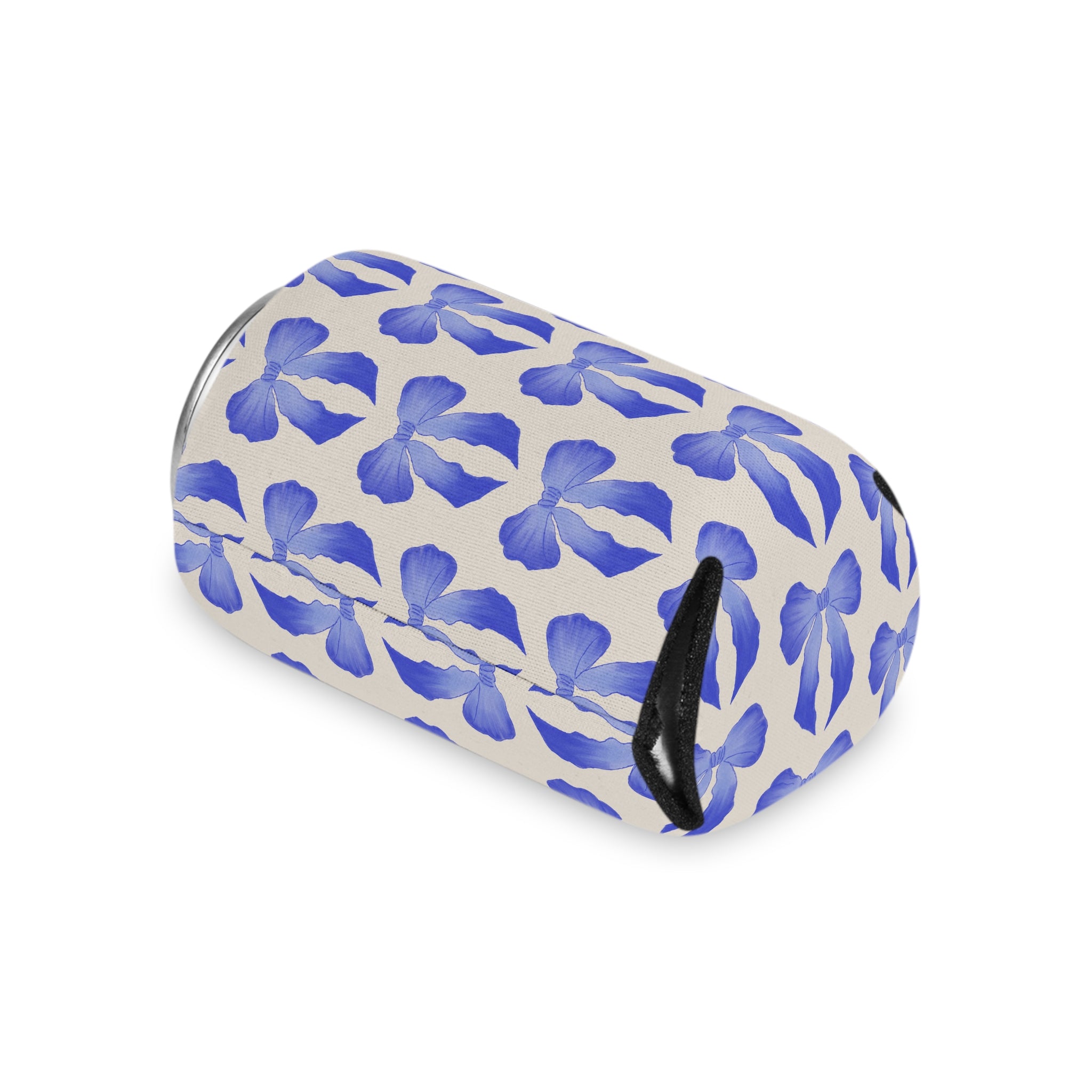 Can Cooler — Blue Watercolor Bow Pattern Drink Insulator