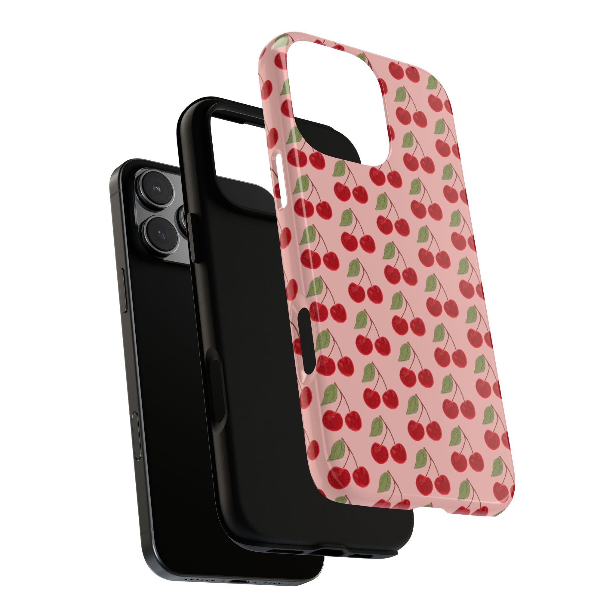 Cherry Pattern Tough Phone Case — Cute Pink Retro Fruit Protective Cover