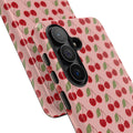 Cherry Pattern Tough Phone Case — Cute Pink Retro Fruit Protective Cover