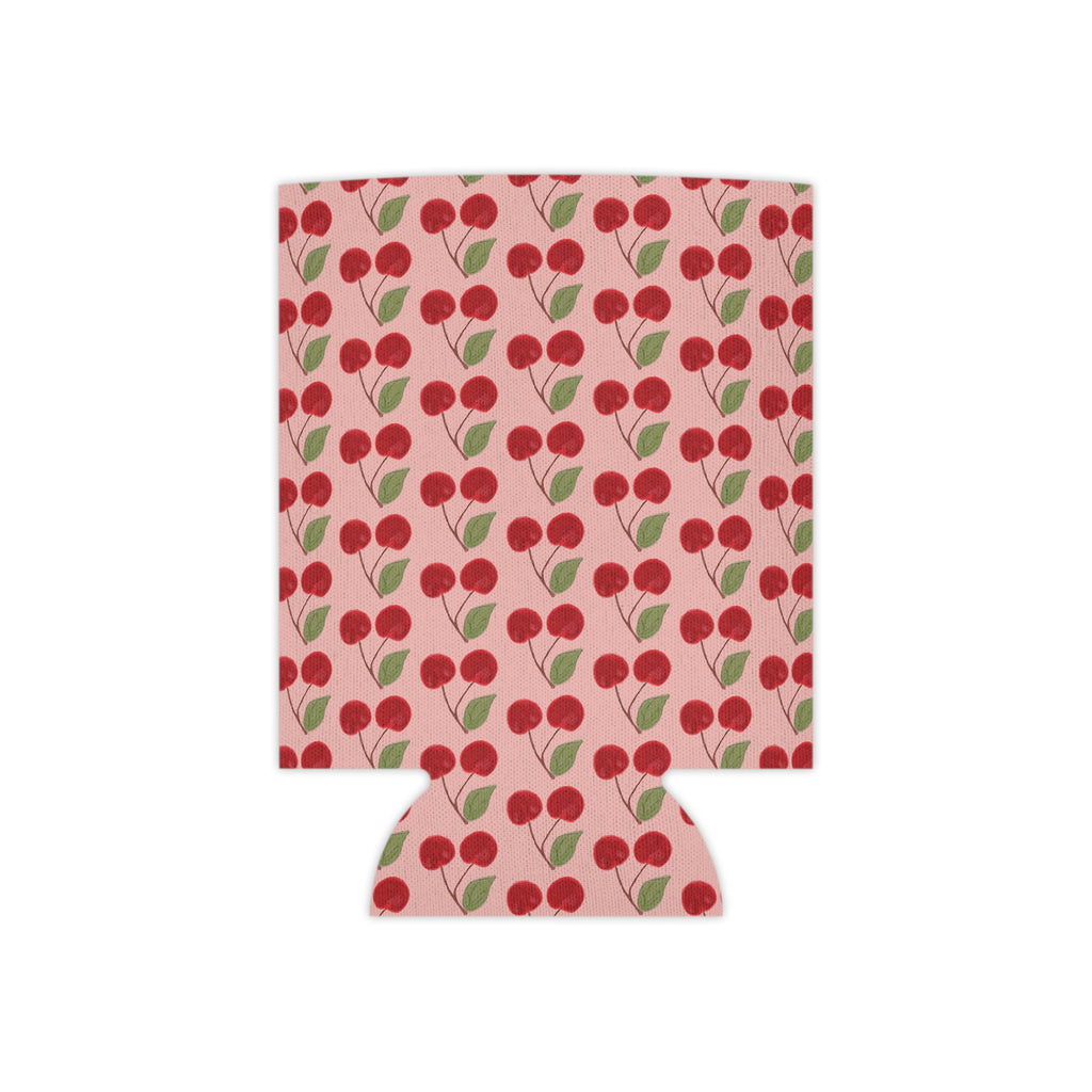 Cherry Pattern Can Cooler — Retro Pink Cherry Drink Koozie