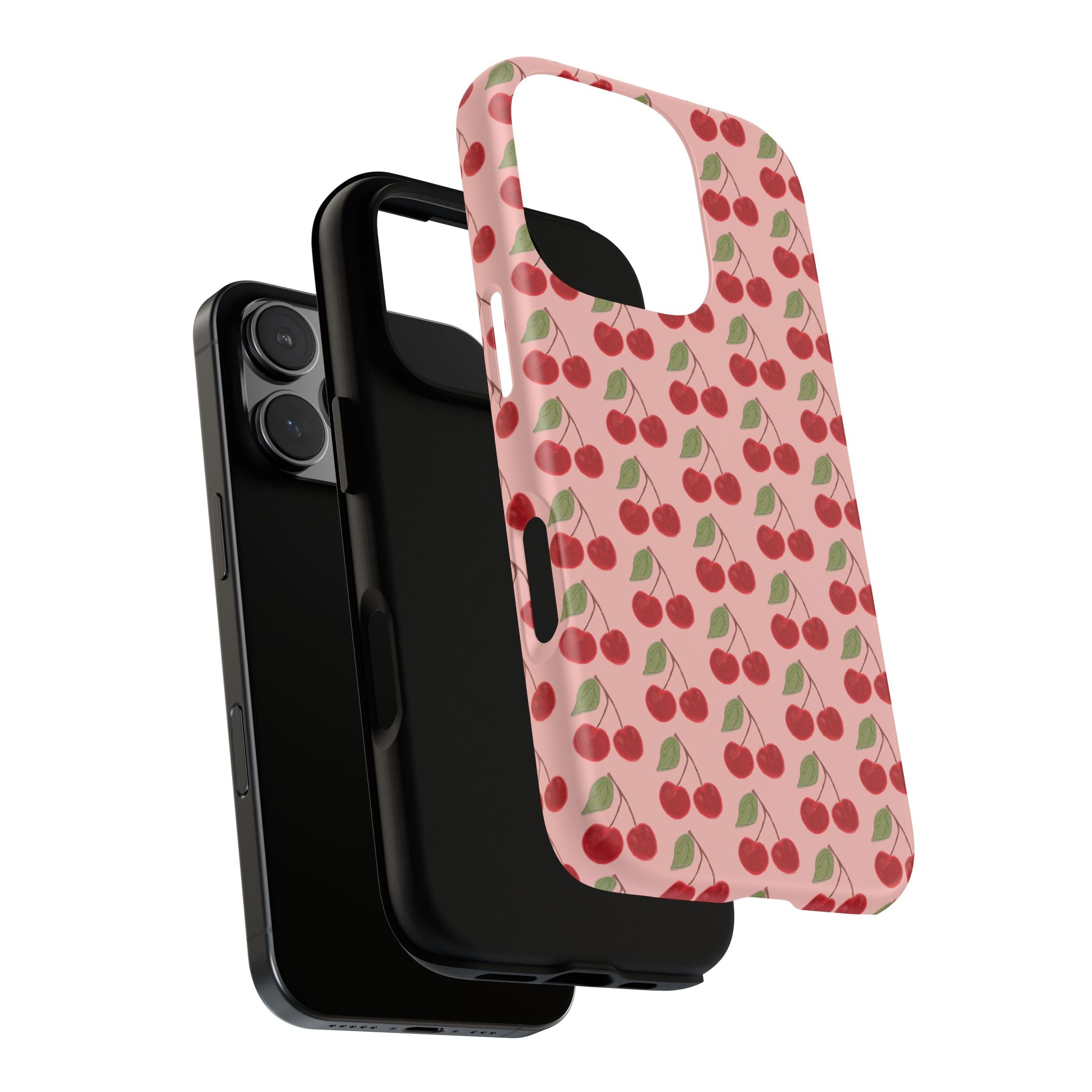 Cherry Pattern Tough Phone Case — Cute Pink Retro Fruit Protective Cover