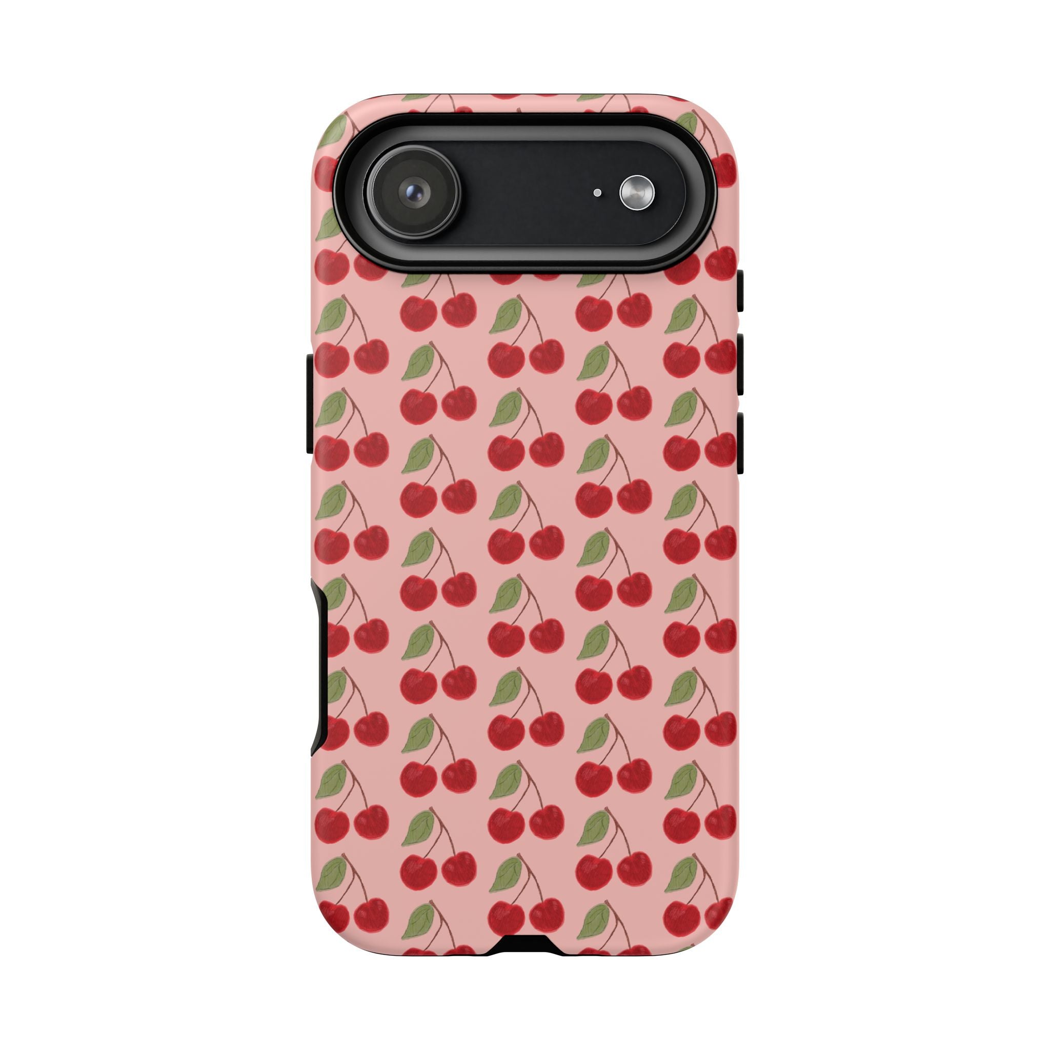 Cherry Pattern Tough Phone Case — Cute Pink Retro Fruit Protective Cover