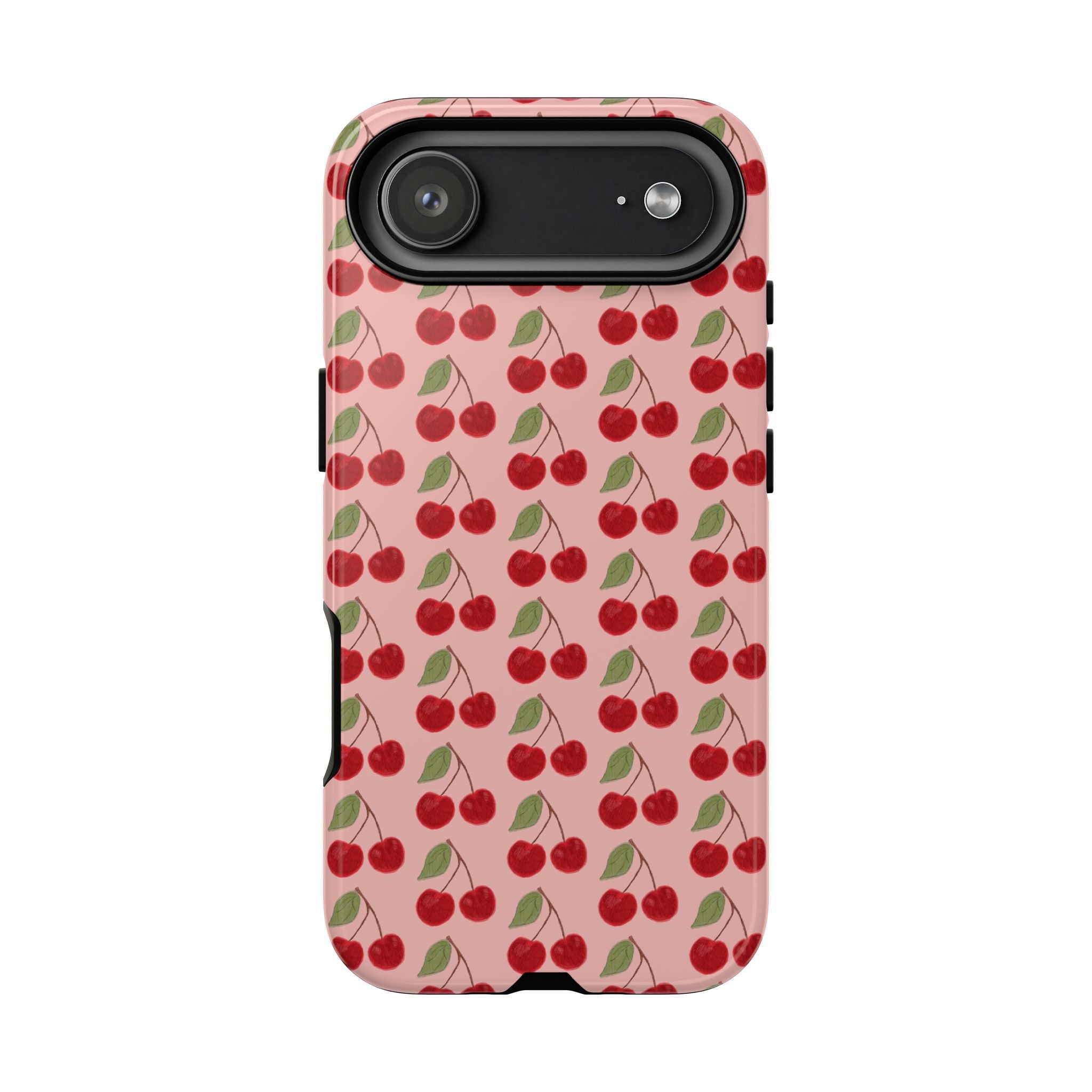 Cherry Pattern Tough Phone Case — Cute Pink Retro Fruit Protective Cover