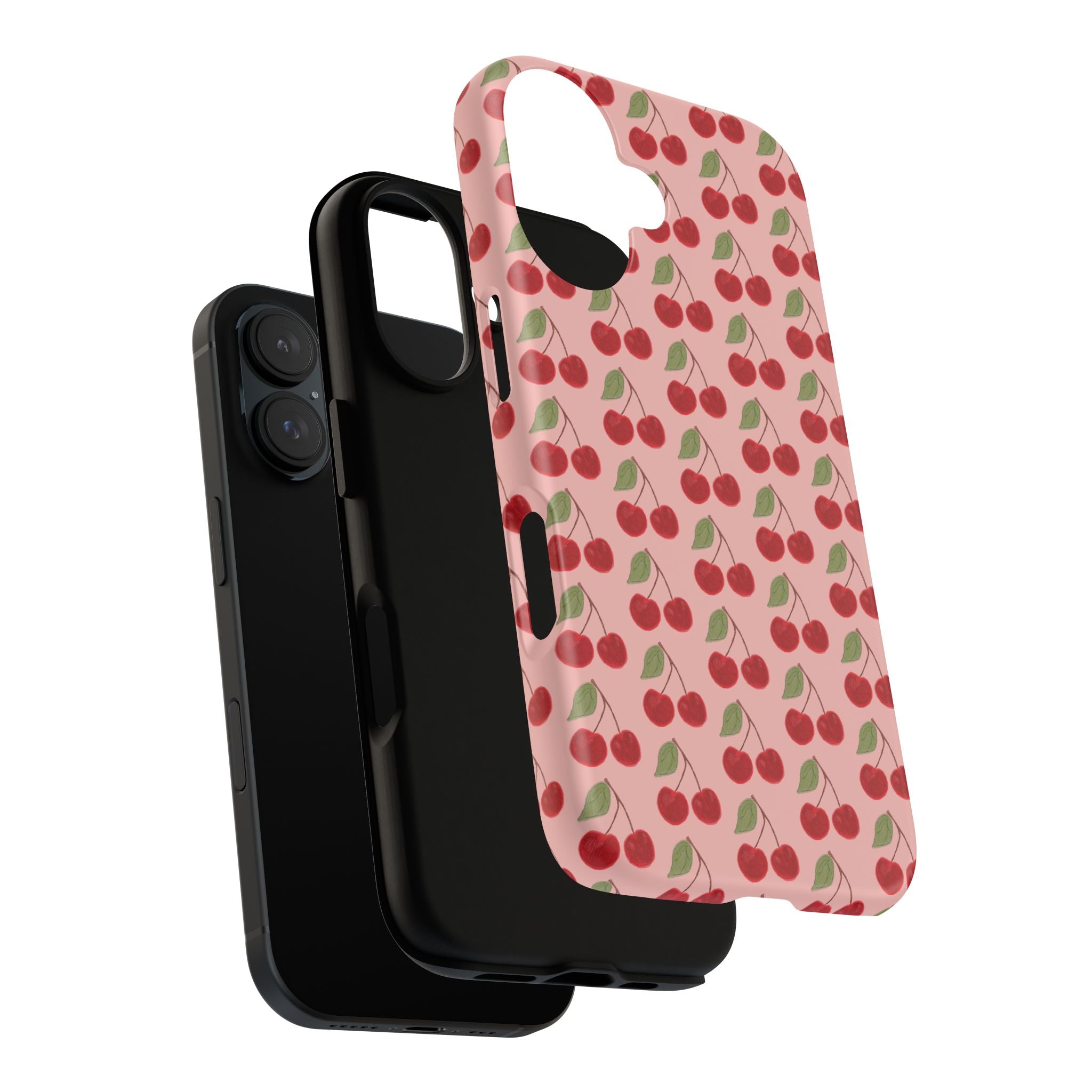 Cherry Pattern Tough Phone Case — Cute Pink Retro Fruit Protective Cover