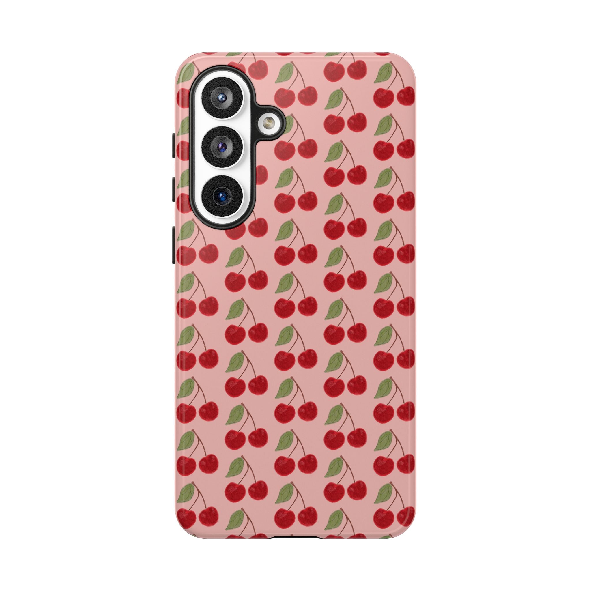 Cherry Pattern Tough Phone Case — Cute Pink Retro Fruit Protective Cover