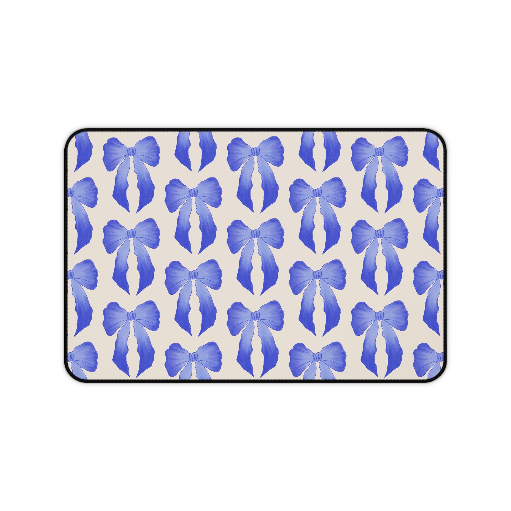 Blue Ribbon Bow Desk Mat — Floral Patterned Mouse Pad