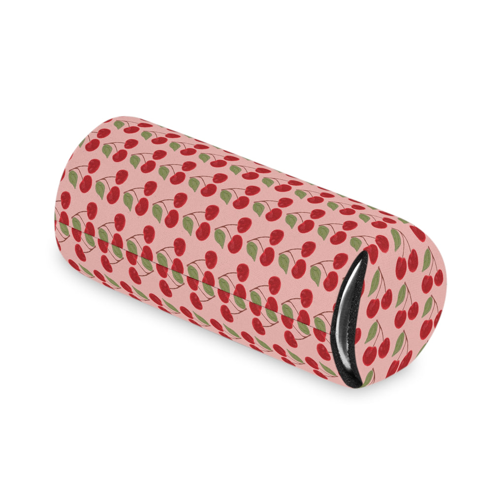 Cherry Pattern Can Cooler — Retro Pink Cherry Drink Koozie