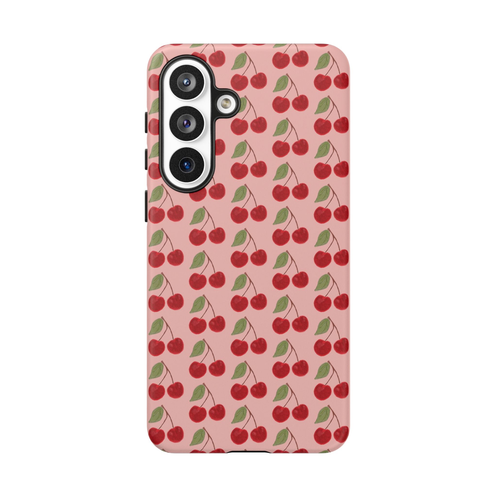 Cherry Pattern Tough Phone Case — Cute Pink Retro Fruit Protective Cover