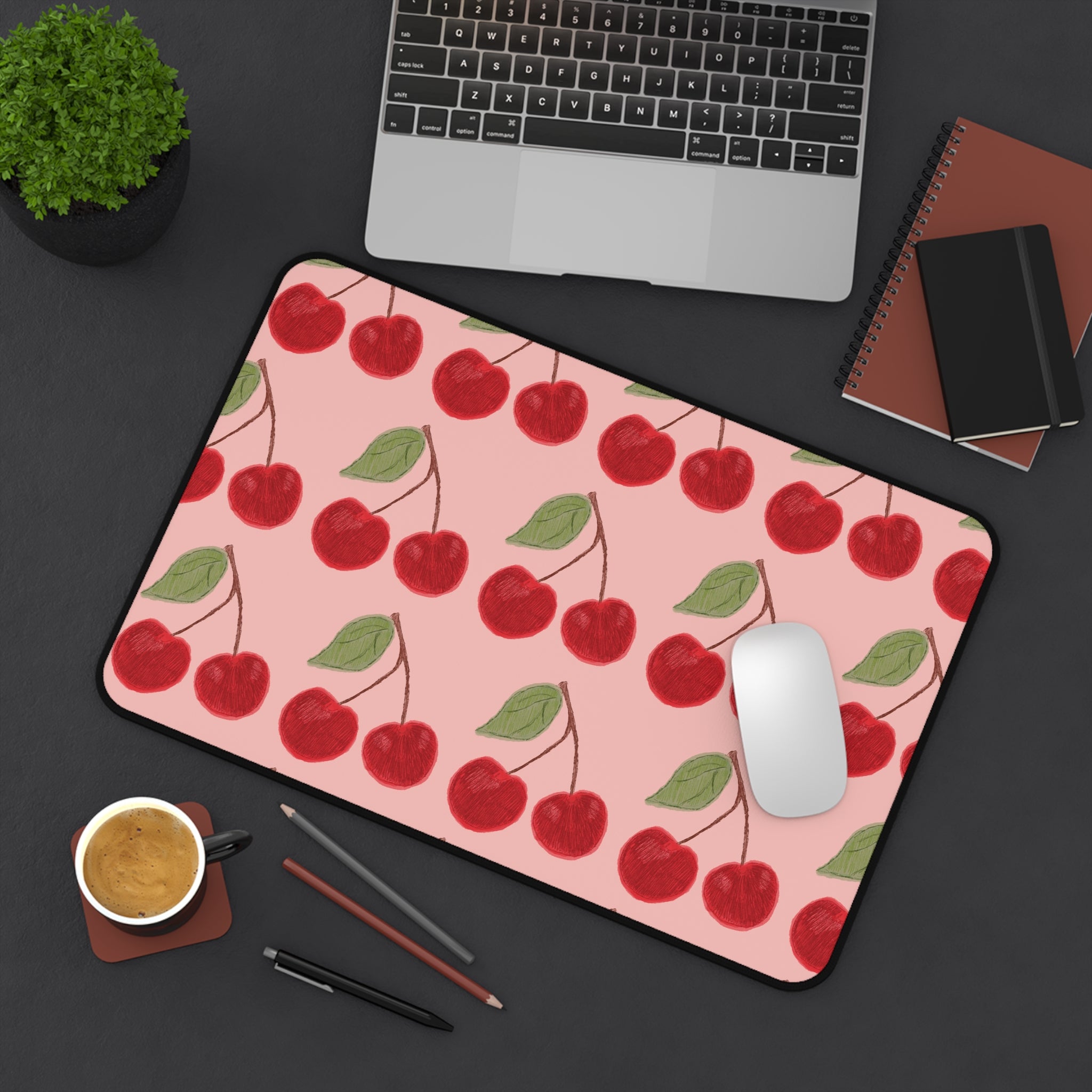 Cherry Pattern Desk Mat — Cute Pink Cherry Mouse Pad for Desk Décor