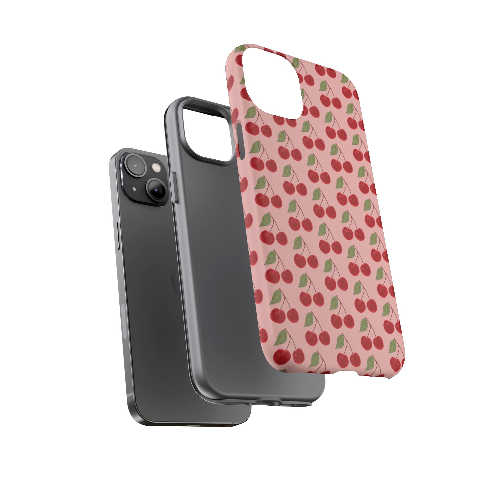 Cherry Pattern Tough Phone Case — Cute Pink Retro Fruit Protective Cover