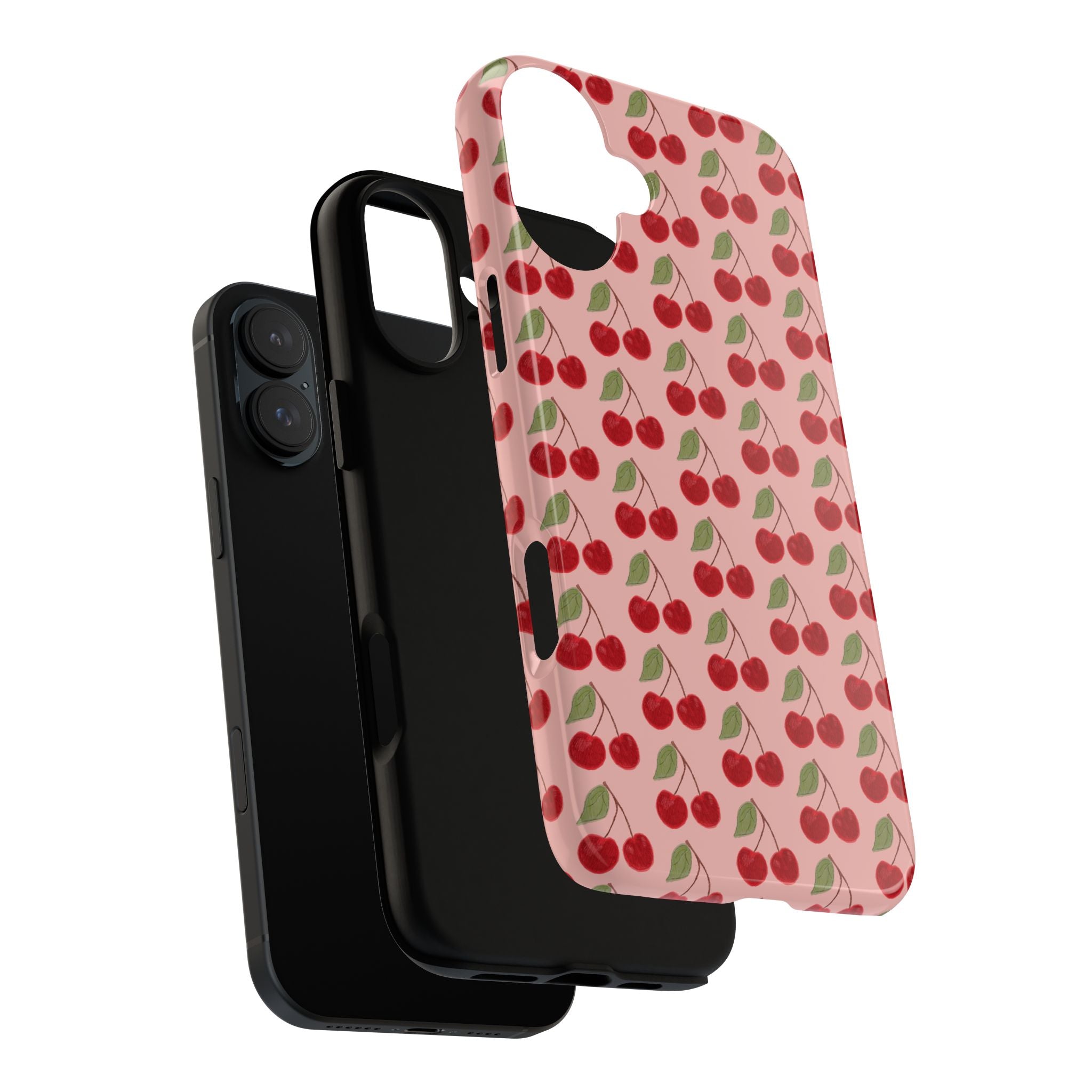 Cherry Pattern Tough Phone Case — Cute Pink Retro Fruit Protective Cover