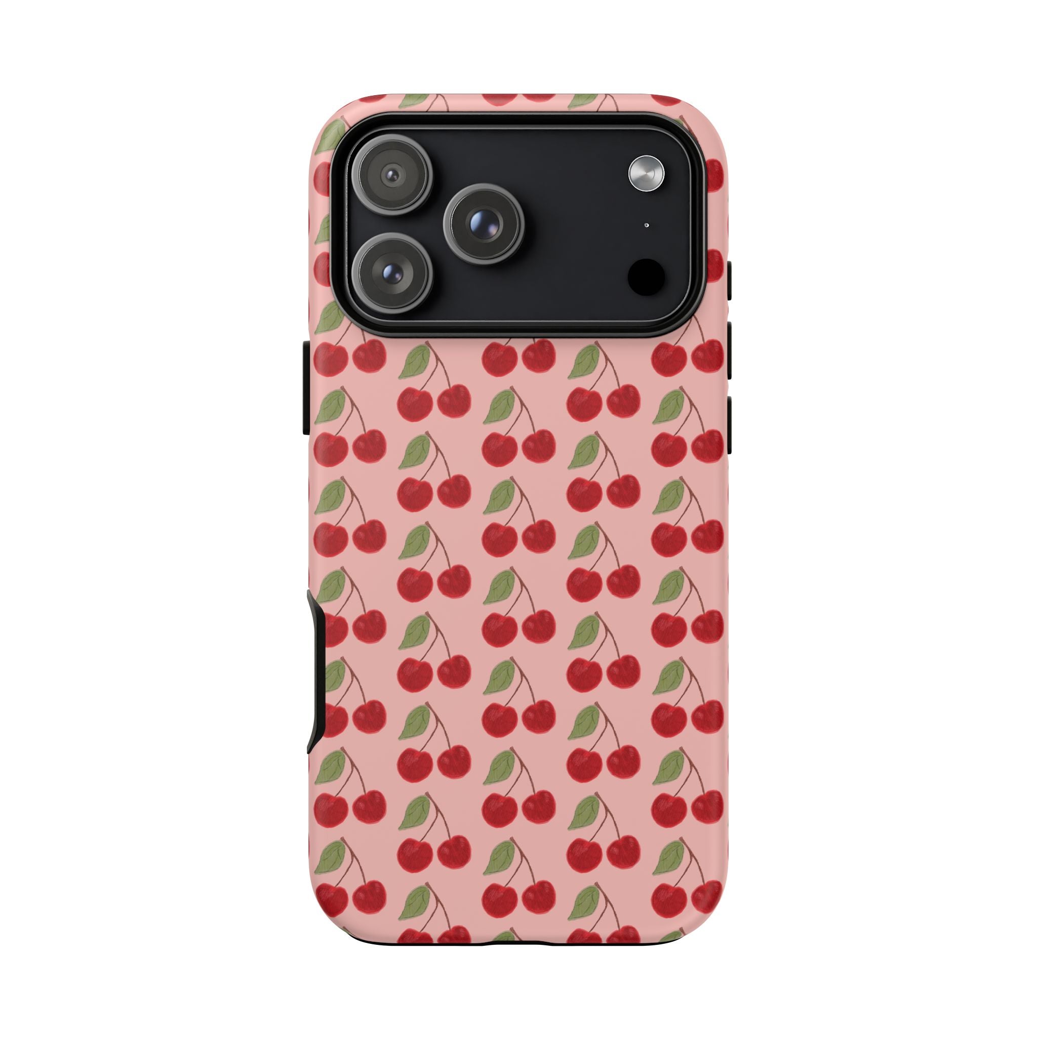 Cherry Pattern Tough Phone Case — Cute Pink Retro Fruit Protective Cover