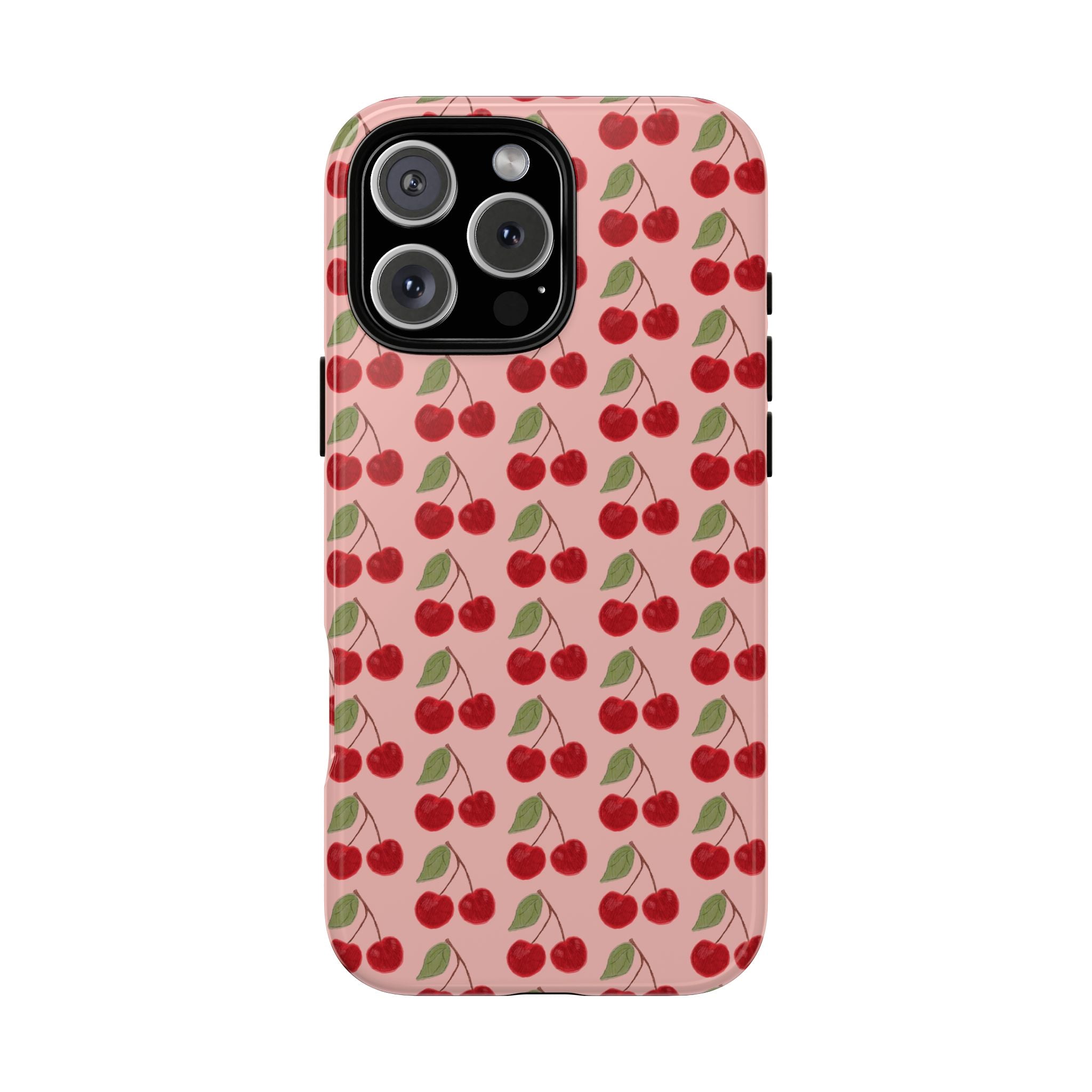 Cherry Pattern Tough Phone Case — Cute Pink Retro Fruit Protective Cover