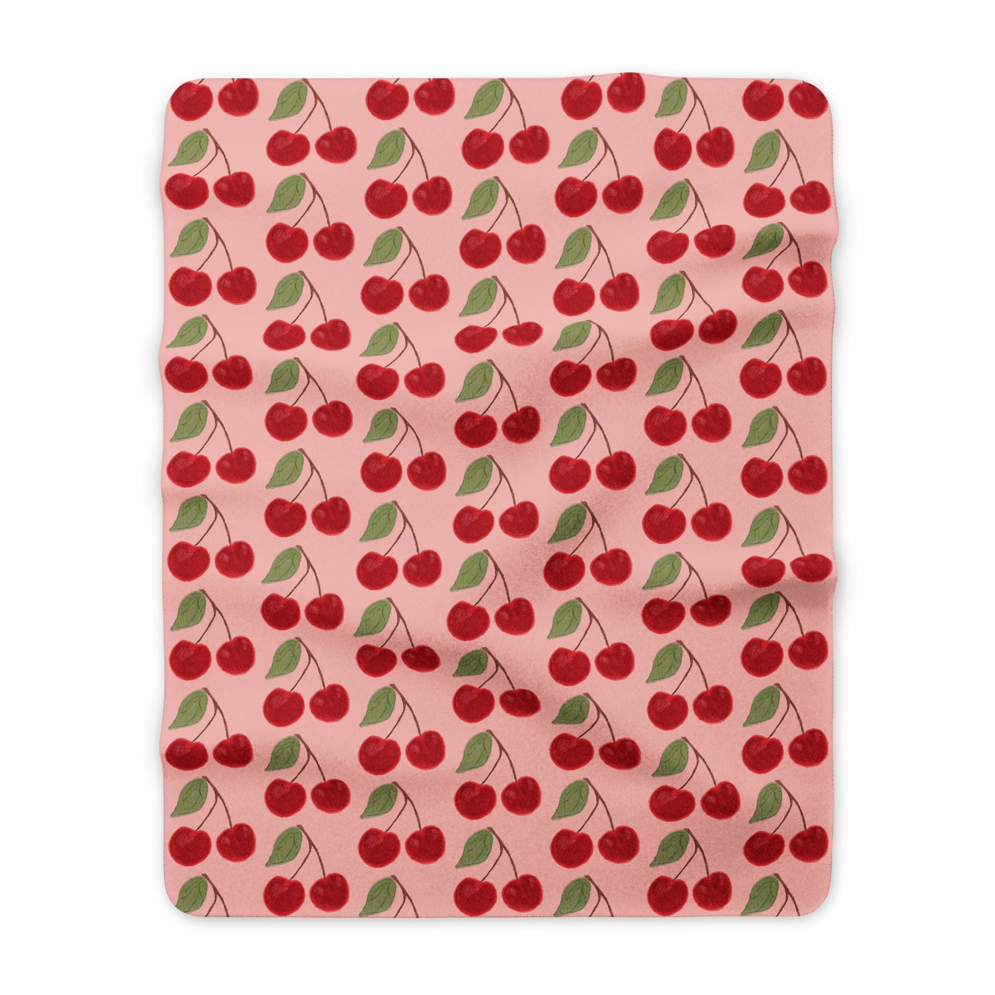 Cherry Pattern Sherpa Blanket — Cozy Pink Cherry Fleece Throw
