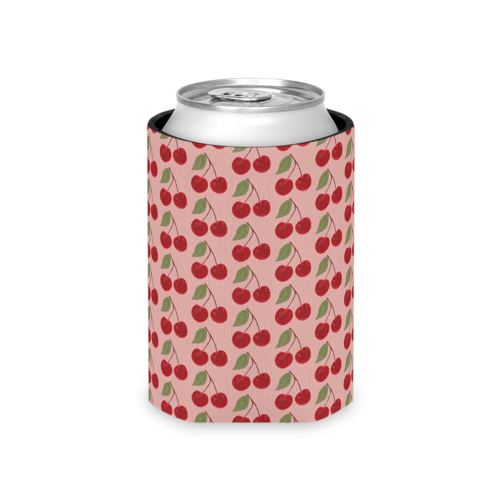Cherry Pattern Can Cooler — Retro Pink Cherry Drink Koozie
