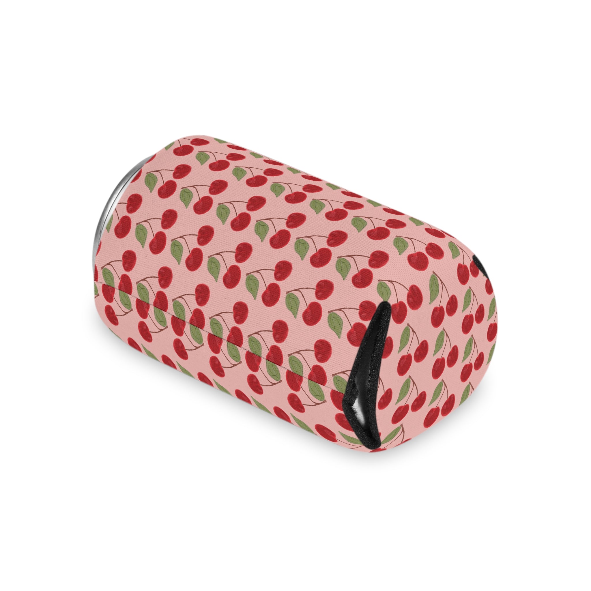 Cherry Pattern Can Cooler — Retro Pink Cherry Drink Koozie