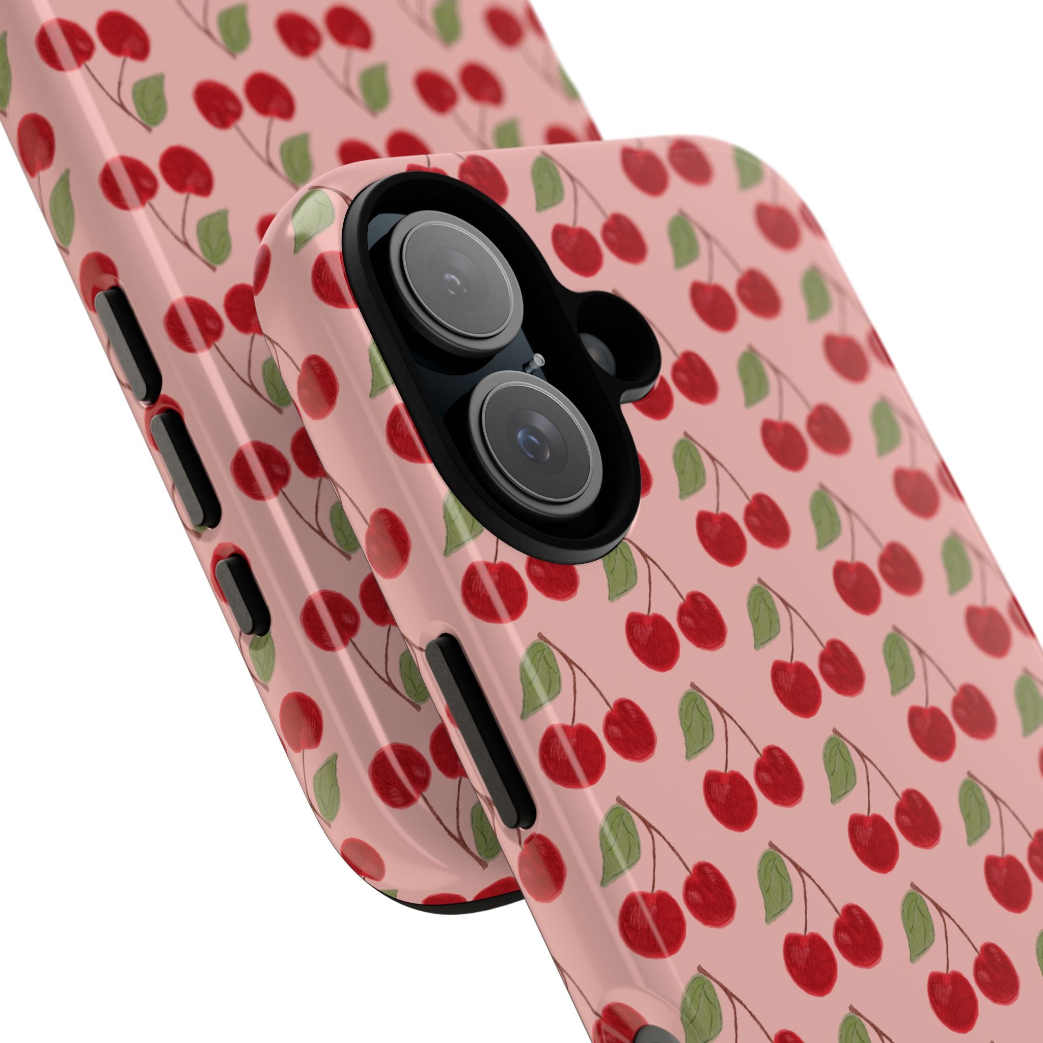 Cherry Pattern Tough Phone Case — Cute Pink Retro Fruit Protective Cover