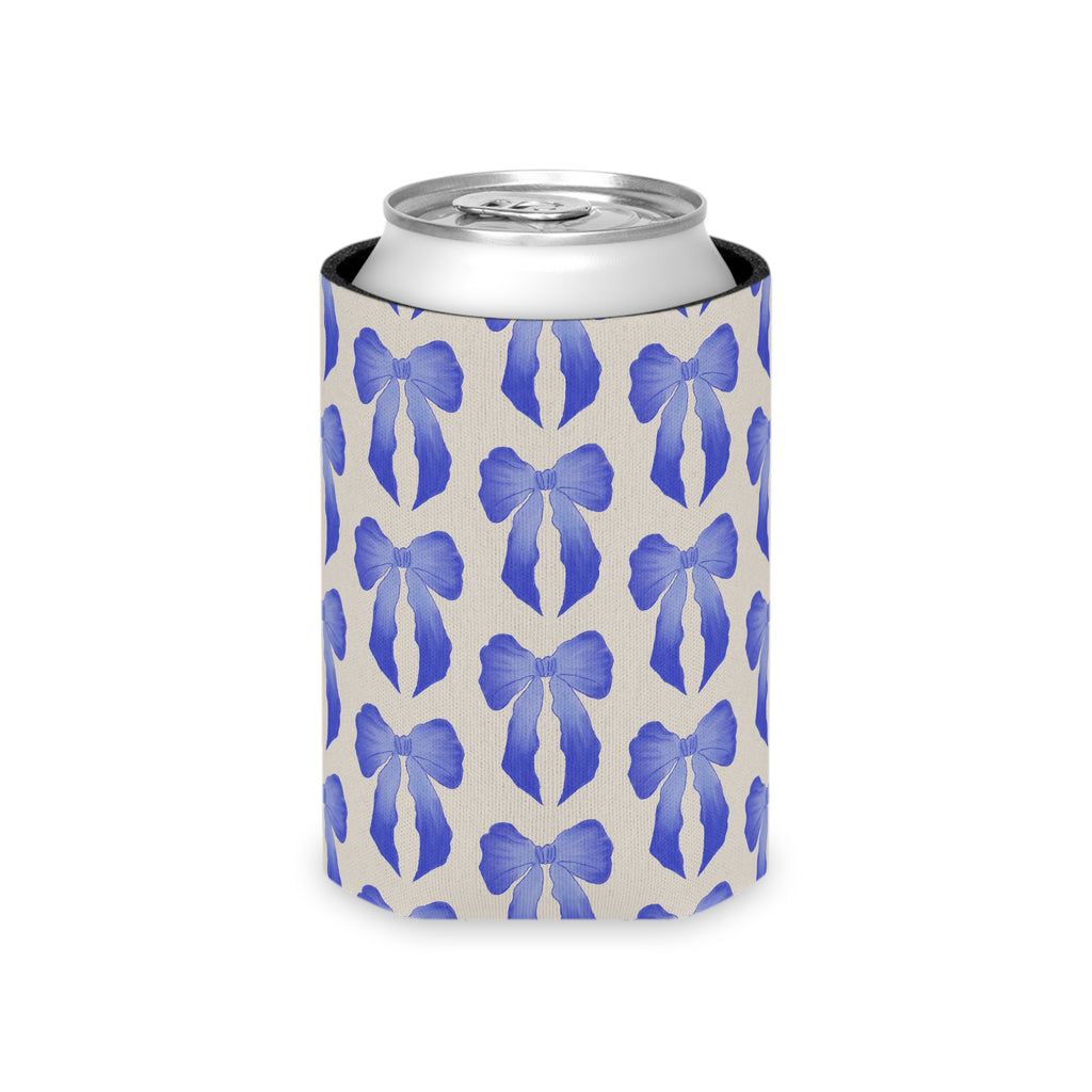 Can Cooler — Blue Watercolor Bow Pattern Drink Insulator