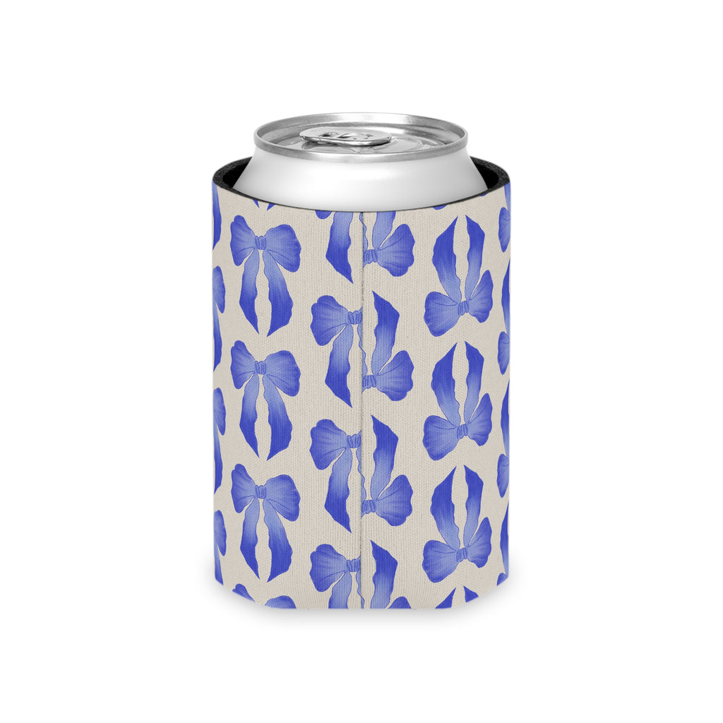 Can Cooler — Blue Watercolor Bow Pattern Drink Insulator