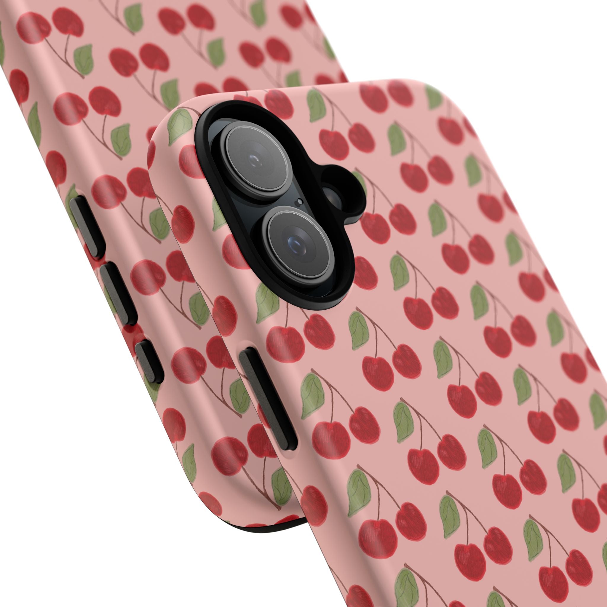 Cherry Pattern Tough Phone Case — Cute Pink Retro Fruit Protective Cover
