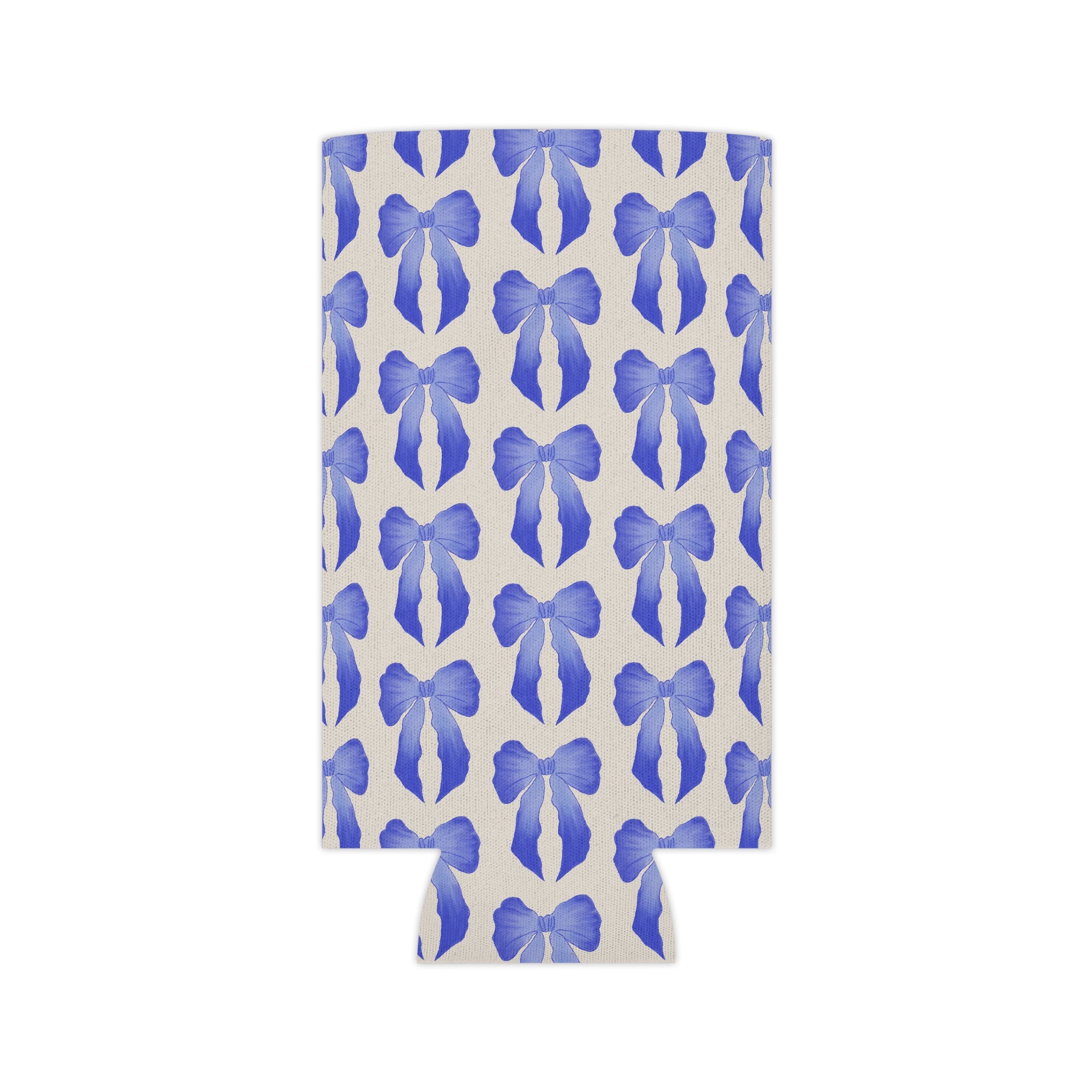 Can Cooler — Blue Watercolor Bow Pattern Drink Insulator