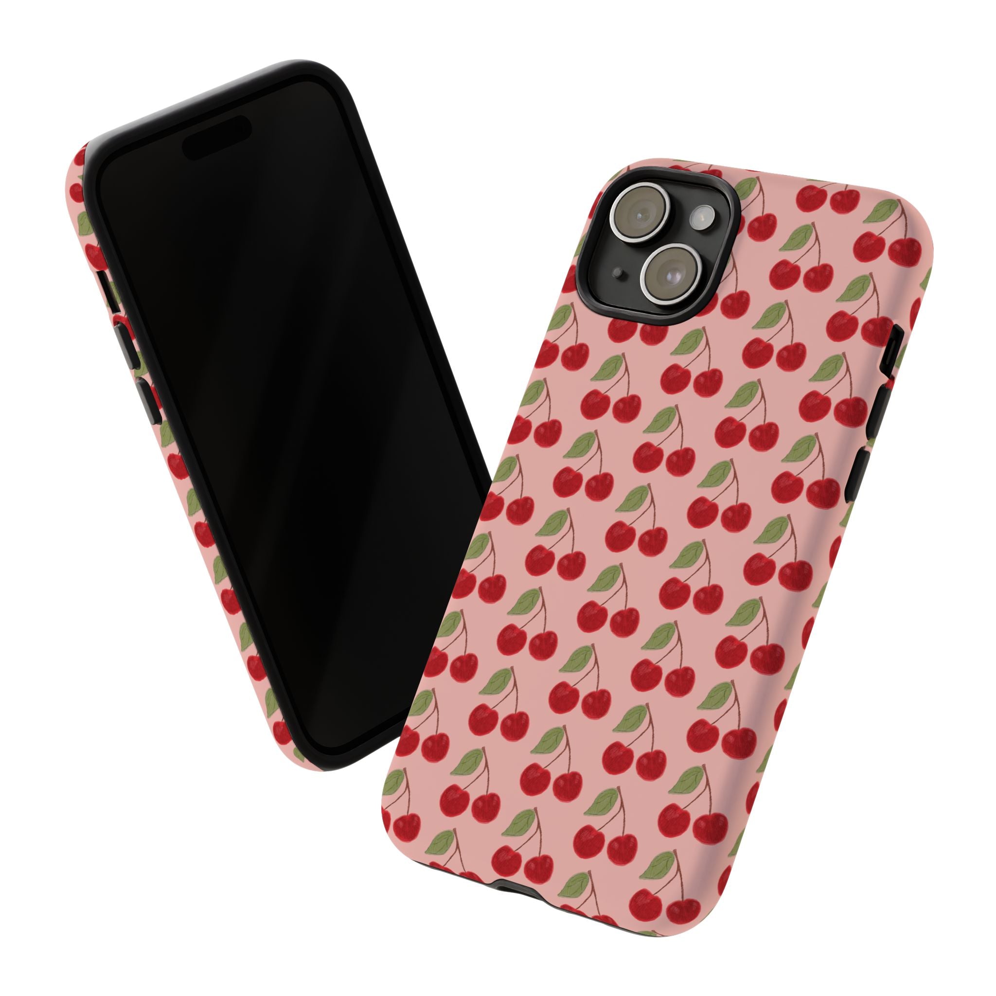 Cherry Pattern Tough Phone Case — Cute Pink Retro Fruit Protective Cover