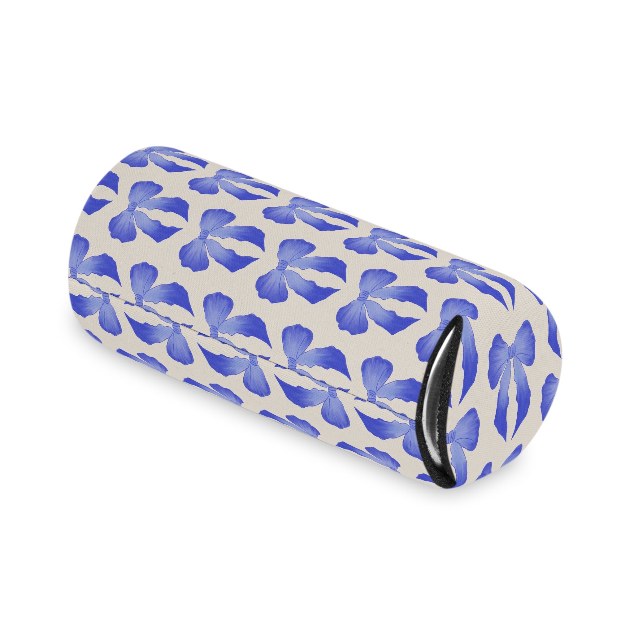 Can Cooler — Blue Watercolor Bow Pattern Drink Insulator