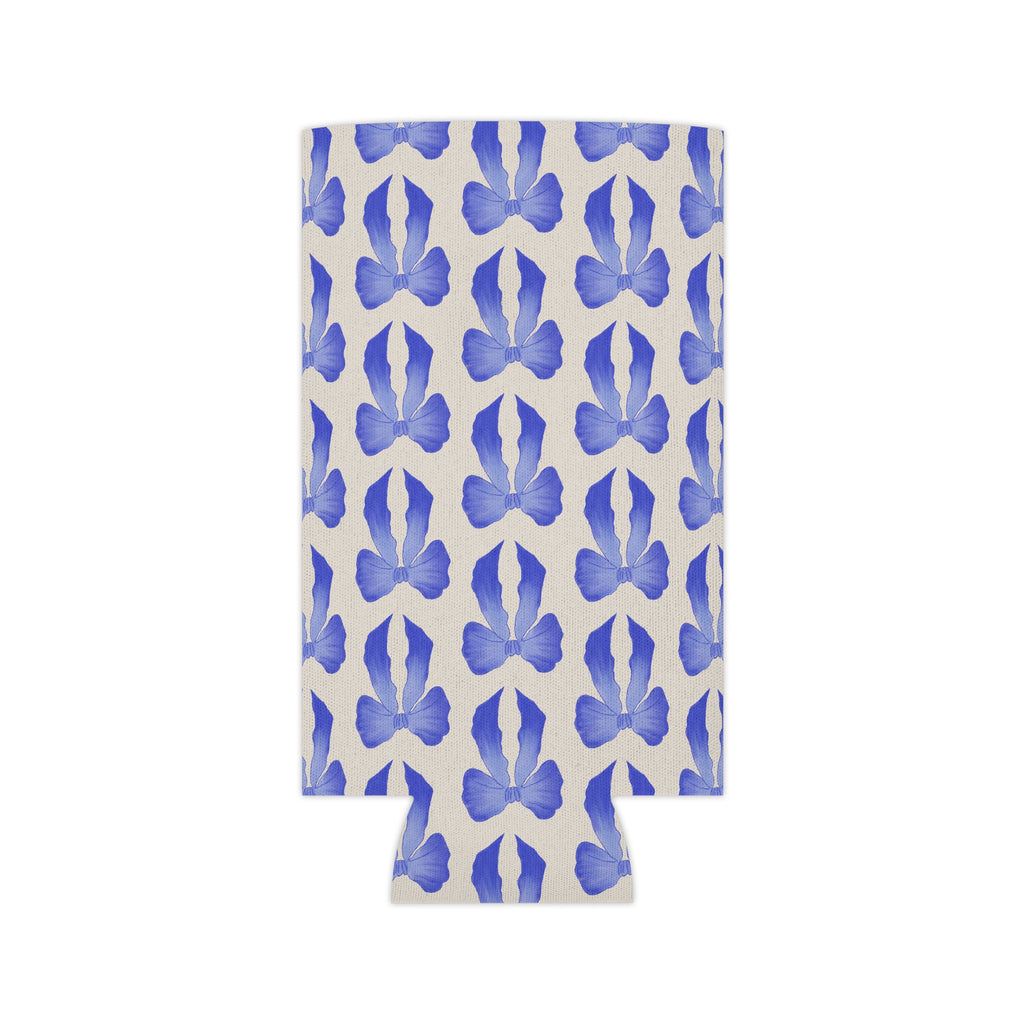Can Cooler — Blue Watercolor Bow Pattern Drink Insulator