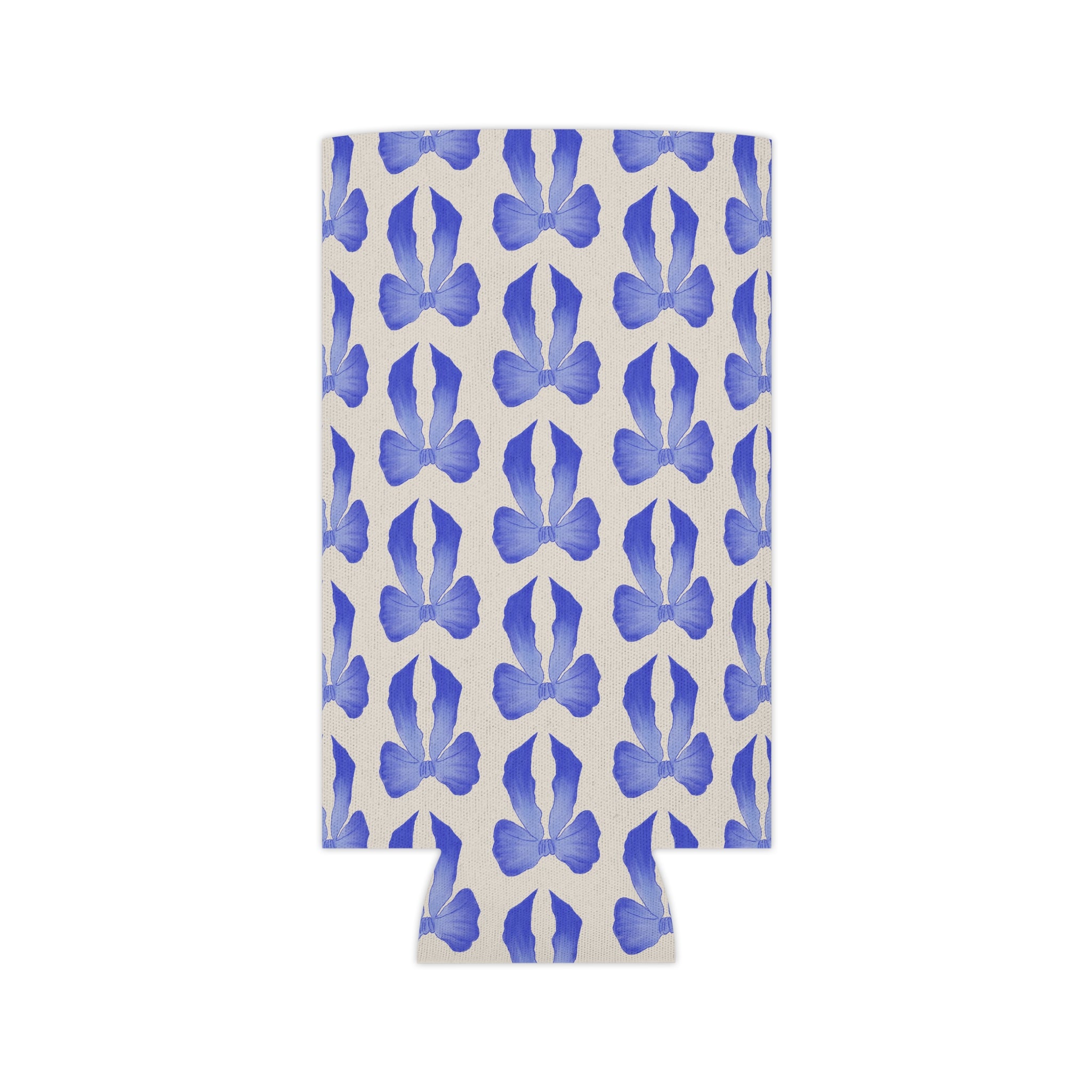Can Cooler — Blue Watercolor Bow Pattern Drink Insulator