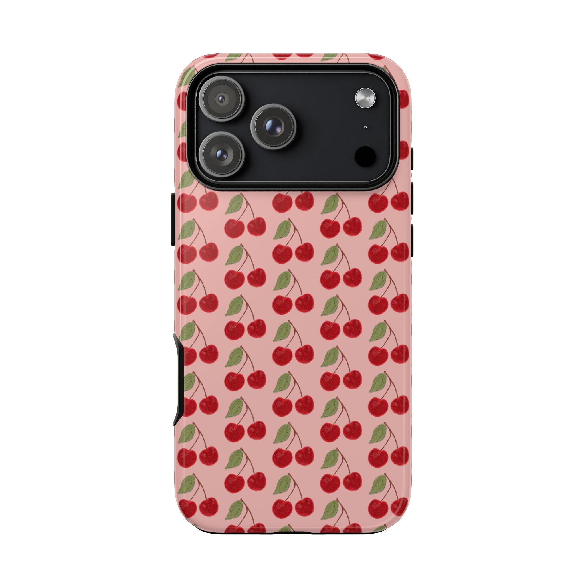 Cherry Pattern Tough Phone Case — Cute Pink Retro Fruit Protective Cover