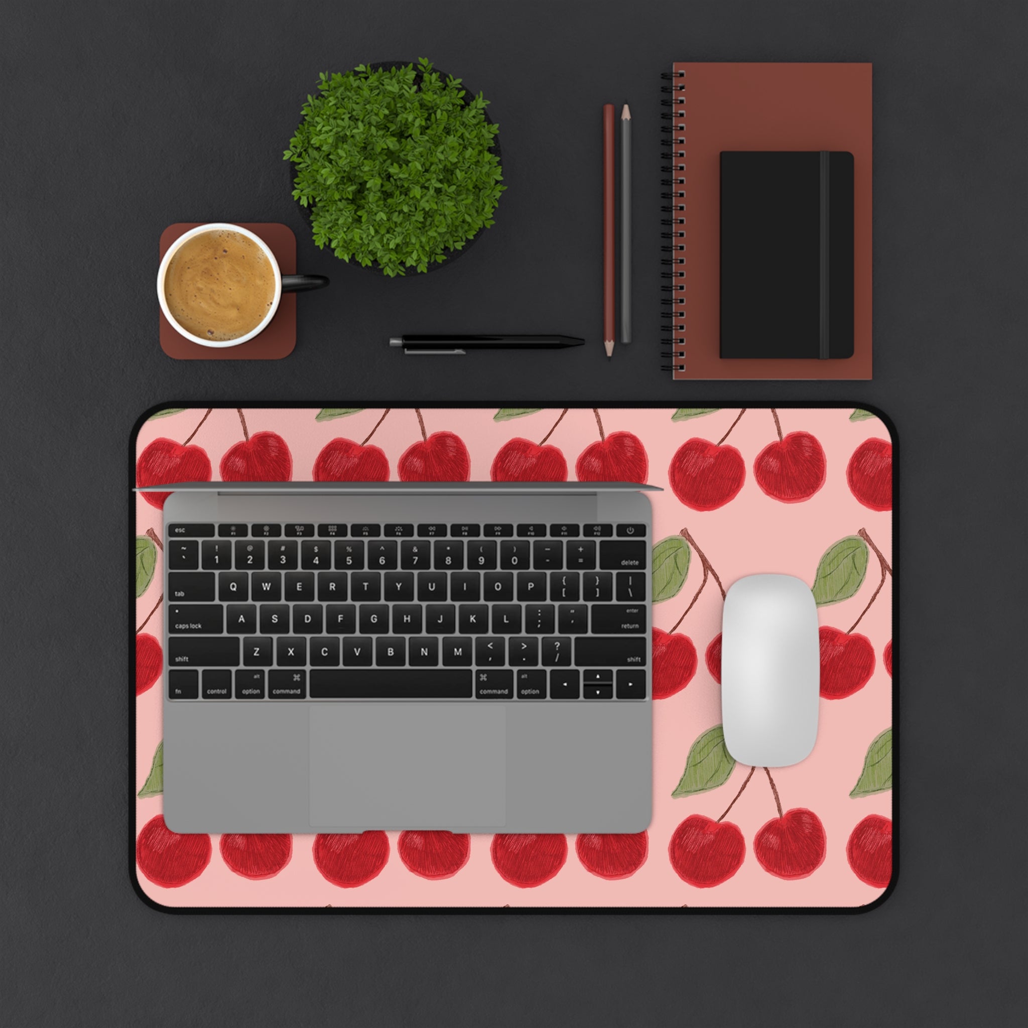Cherry Pattern Desk Mat — Cute Pink Cherry Mouse Pad for Desk Décor