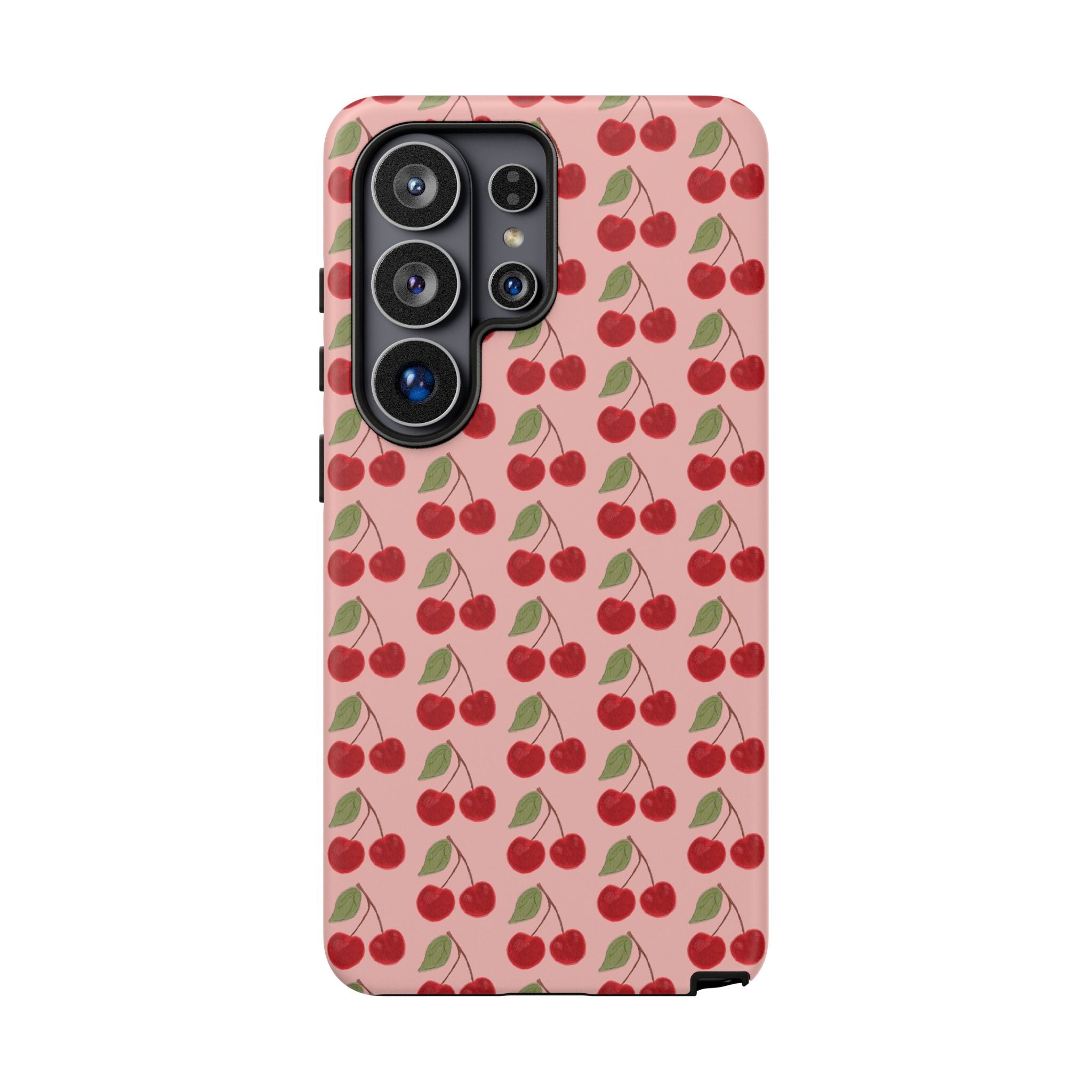 Cherry Pattern Tough Phone Case — Cute Pink Retro Fruit Protective Cover