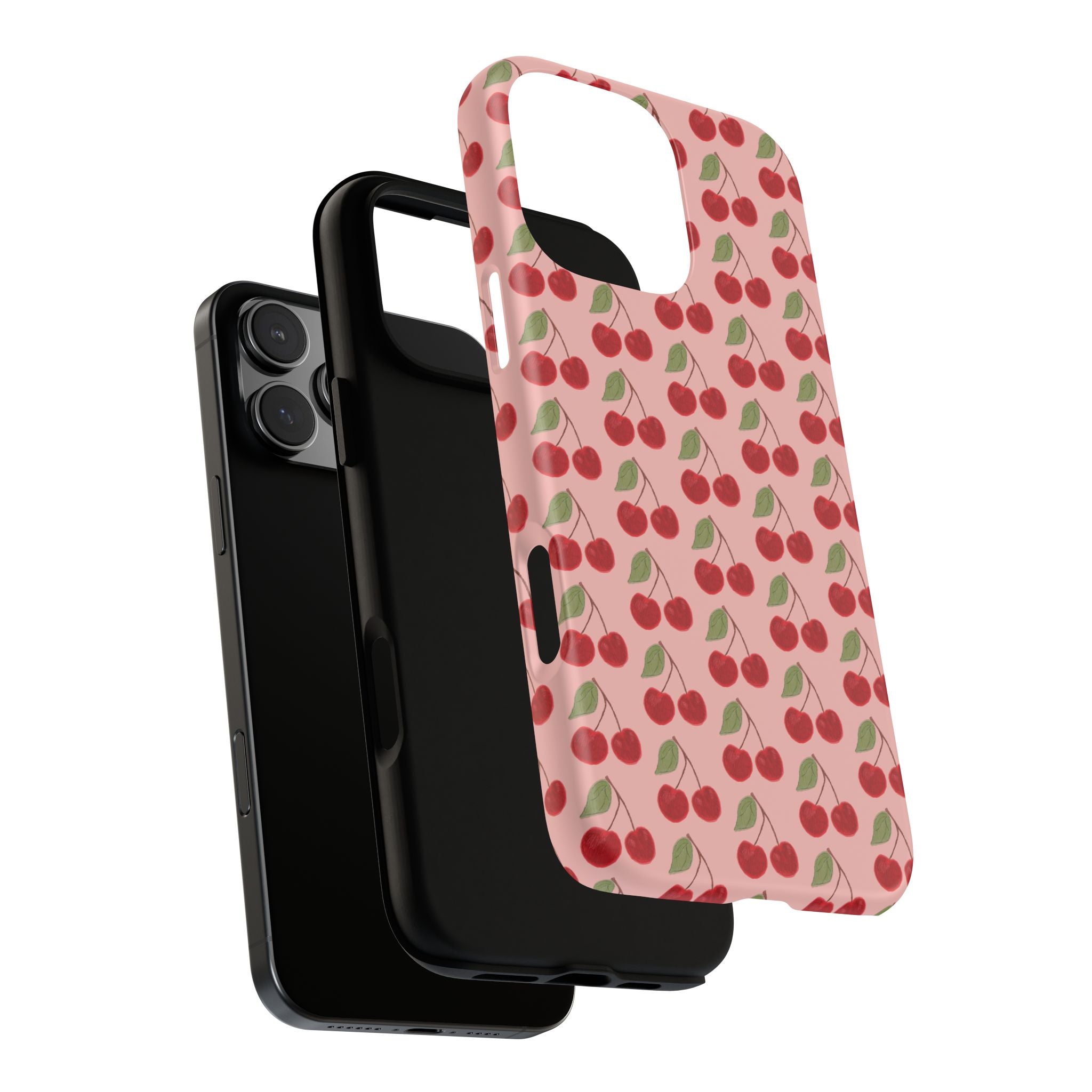 Cherry Pattern Tough Phone Case — Cute Pink Retro Fruit Protective Cover